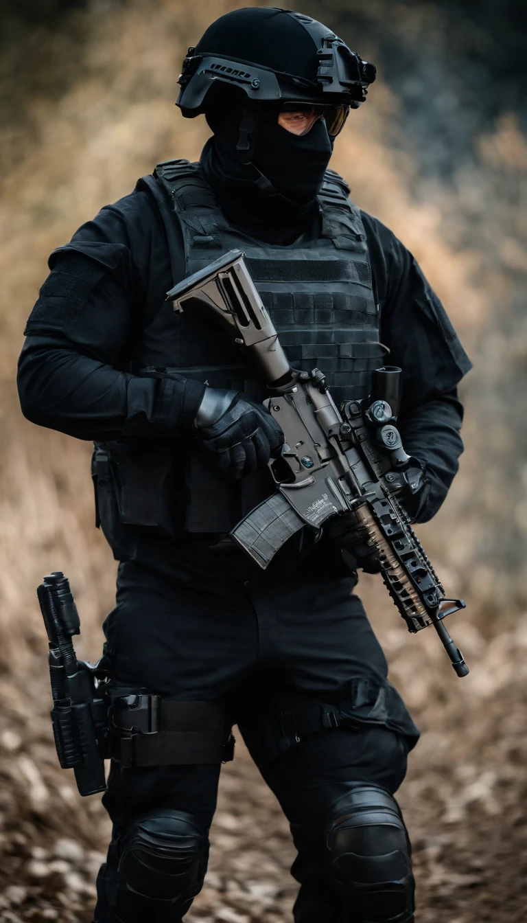 (Best quality,4K,8K,A high resolution,Masterpiece:1.2),Ultra-detailed,(Realistic,Photorealistic,photo-realistic:1.37), One of them wore a black SWAT uniform,Man in black helmet, A man in a black mask holds a gun, Air rifle CQB, French Special Operations, realistic soldiers, Soldiers in tactical equipment, tactical gear, cinematic —ar 16:9, realistic military equipment, Tactical armor, Black tactical equipment, combat outfit, Futuristic soldier costume, special forces security(Best quality,4K,8K,A high resolution,Masterpiece:1.2),Ultra-detailed,(Realistic,Photorealistic,photo-realistic:1.37), One of them wore a black SWAT uniform,Man in black helmet, A man wearing a black skull mask holds a gun, Air rifle CQB, French Special Operations, realistic soldiers, Soldiers in tactical equipment, tactical gear, cinematic —ar 16:9, realistic military equipment, Tactical armor, Black tactical equipment, combat outfit, Futuristic soldier costume, special forces security