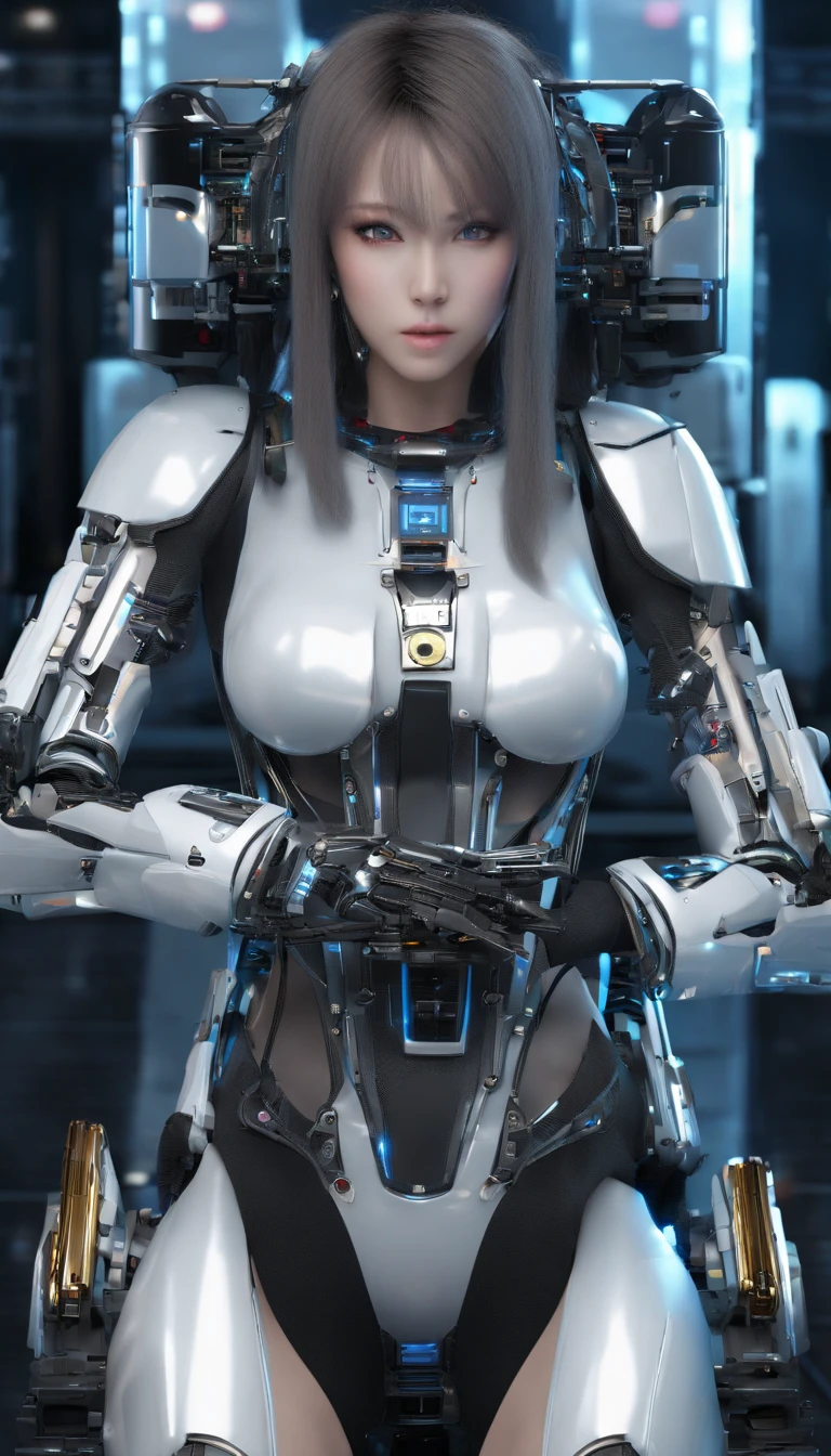 asian woman, standing, stop FRONT VIEW, tez blanca, korean, tits, futuristic clothing, modern outfit provided, NO DEFORMATIONS, beautiful, robot, cyborg, android, light, laser, League of Legends, splah art, sexy, the payment, chrome, Metal, FNAF, Animatronic, White y negro, shadows, contrast, linda, beauty, goddess, kpop, Twice, Blackpink, warframe, robots, EVERGLOW, Aespa, idol, star wars, steel, iron, Metal, the payment, Dark, lingerie, Dorado, gold, lights, trails, cables, wires, doll, doll, doll, haydee. neutral background, armor, haydee, hair without bangs, hair on the sides, long straight hair, hair without bangs, hair on the sides, White, White, oppai, big tits, big tits, throw, general, DIRECTOR, big breast. lights celestes, light blue lights.