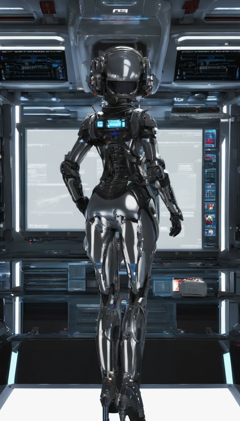 tmasterpiece、top-quality、hyper HD、Top resolution、The is very detailed、profesional lighting、illustratio、(Futuristic spaceship interior interior)、(Inside the space station)、Space airliner seats、chest circumference,1人の女性,(Space helmet):1.8,(Spacesuit:1.4),(Glossy latex silver bodysuit):1.3,(deadpan:1.5),(real face):1.5,(Very long hair):1.2,(Dark hair), Shiny hair accessories, Earphone,Spacesuit,Colossal tits、(A slight smil:1.0)、pretty skin、Japanese girl, Big breasts,