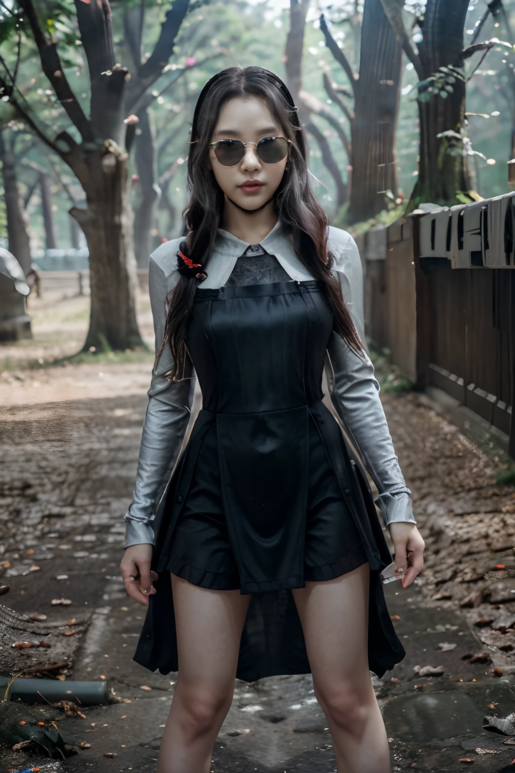 Beautiful woman in the woods, Big breasts, Slim, White skin,(In front of you:1.5), smiling korean woman, Young sensual woman,Young skinny, ((Best Quality, 8K, Masterpiece: 1.8)), (happiness: 1.3), Focusing: 1.2, Perfect Body Beauty: 1.8, butt: 1.3, (Big Wave: 1.1), (Hair waves: 1.3),(Street: 1.1), Highly detailed face and skin texture, Delicate eyes, Double eyelids, Whitened skin, Long hair, (Round face: 1.5),(model poses:1.1),(Black sunglasses:1.3),(Collared Shirts: ) ,(Red school uniform jacket costume:),(Red skirt costume:), ( Black jersey herring long dress:1.8) ,(Double eyelidd:1.1),(Carboy Shot),(squating:1.1),(spreading your legs:1.3),([Lift the hem of the end of the skirt with both hands to show the white panties]),kwak ji young, Songs inspired by Tang Sin Yun Sandara, female actress from korea, jaeyeon nam, Lee Ji-eun, -silver(-silver(Izzy-silver(Izzy-silver(Izzy-silver))), Korean Woman, Normal number (Normal number (Normal number (Normal number (Sangsoo Jeong))))), heonhwa choe, beautiful south korean woman,Ecliptic-