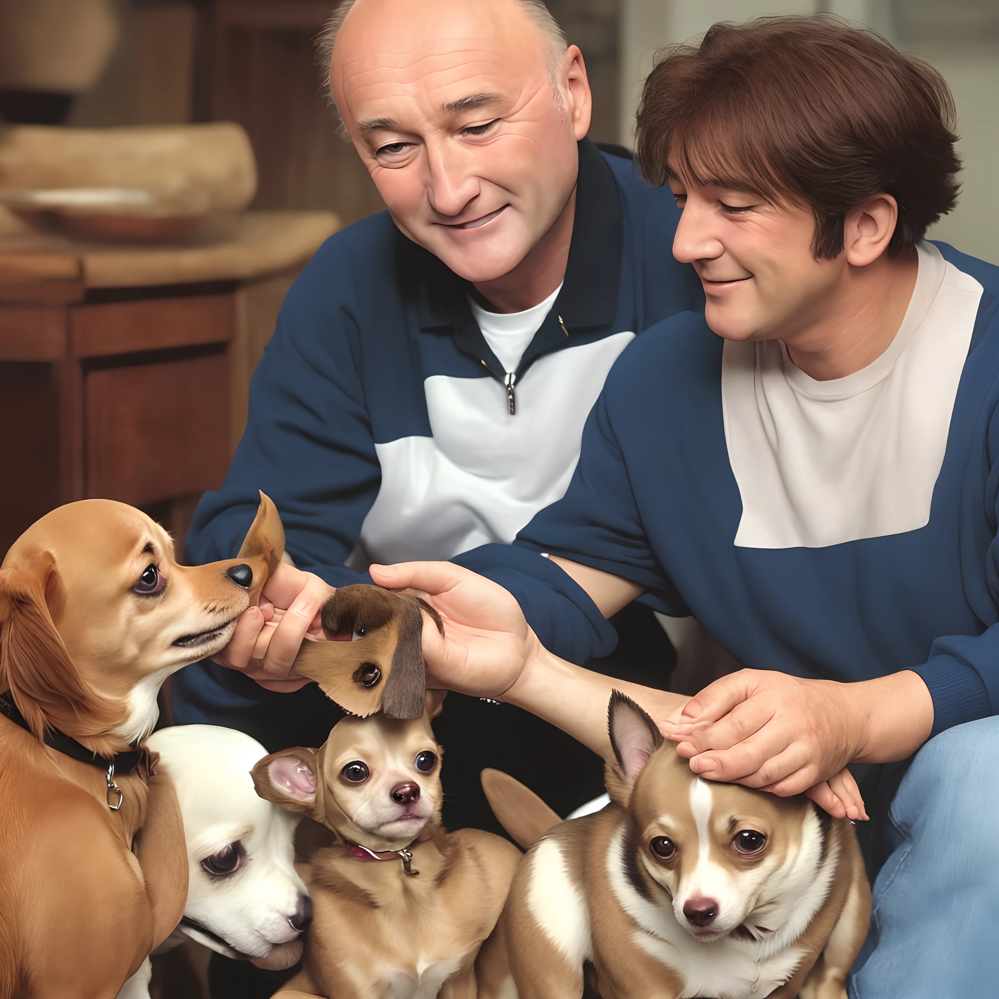 Phil Collins petting a chihuahua