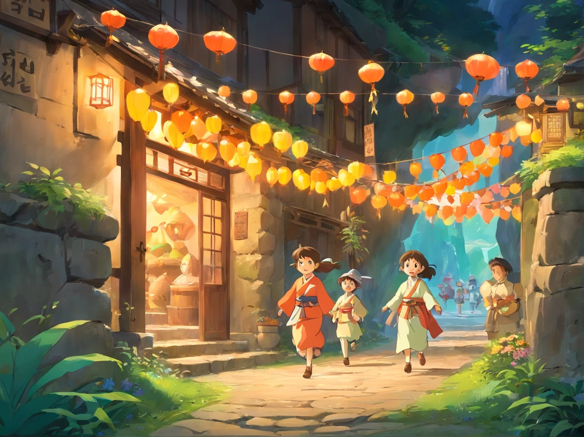 The scene of the festival paints a joyful and lively atmosphere。The whole village is dressed up,Colorful bunting flutters in the air,The villagers are dressed in Zhuang costumes,With a smile of joy and anticipation,Come together。In the middle of the village stands a mysterious cave,The light at the entrance of the cave is warm,Exudes a beautiful glow。