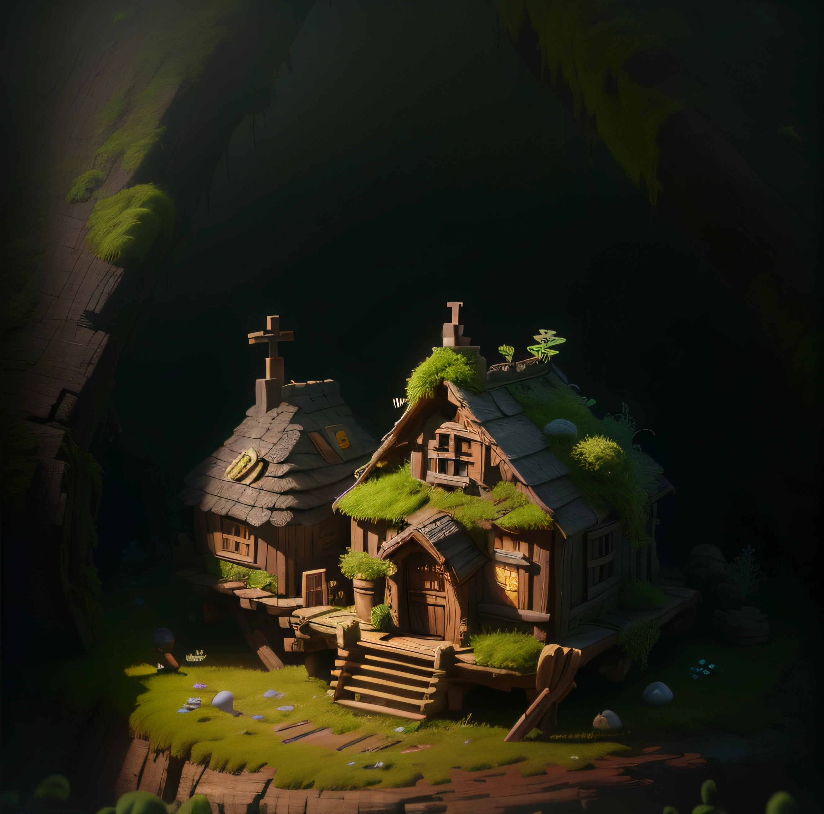 masterpiece, best quality, (extremely detailed CG unity 8k wallpaper), (best quality), (best illustration), (best shadow), A round turnip hut covered with moss, isometric 3D, octane render,ray tracing,ultra detailed