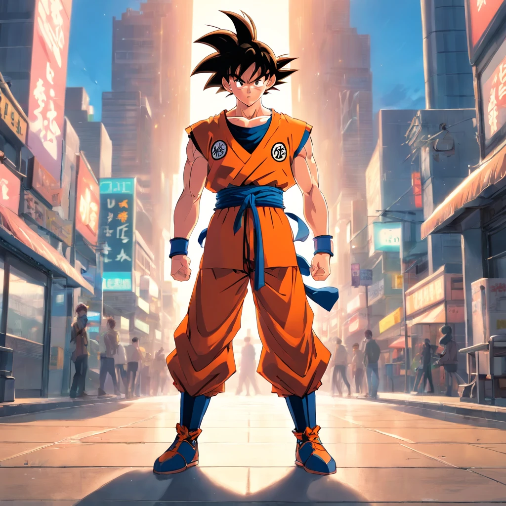 Goku standing pose,Tiptoe,Suspended on the ground,Full body like , Produced by Akira Toriyama