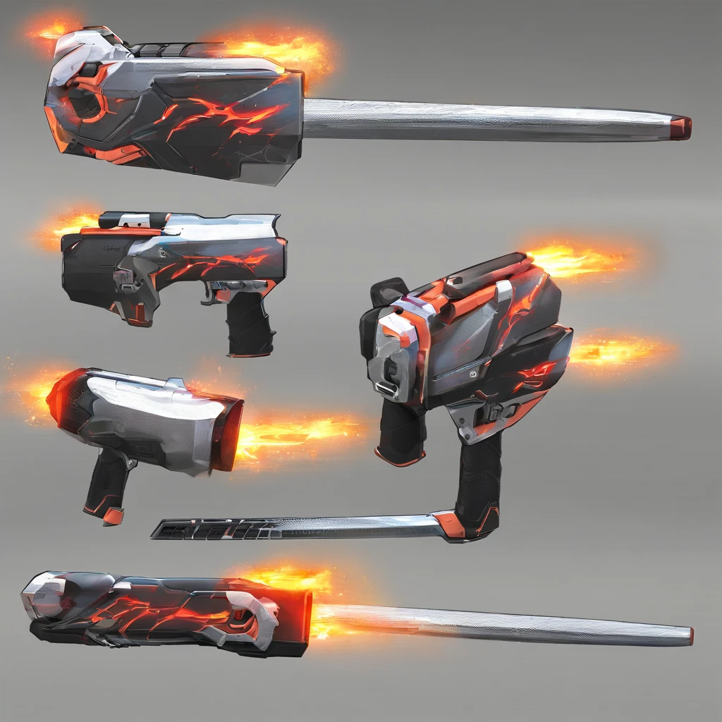 The "Flaming Hammer" is a unique, improvised melee weapon designed to be versatile and lethal in combat. Its appearance is futuristic and frightening, suitable for a science fiction setting.
Extendable Pole: The base of the weapon consists of a telescopic baton made of durable and lightweight material, providing impressive range and the ability to adjust to the user's desired length.
Massive Hammer Head: At the end of the staff, the "Flaming Hammer" features a massive hammer head, designed to crush and destroy. The head is made of an ultra-resistant material, with futuristic and sharp details.
Stabbing Knife Blade: On top of the hammer head, a sharp knife is expertly strapped, ready to be used for precise thrusts. Its blade is designed for quick and lethal cuts.
Explosive Flare Round: In the back of the hammer head, a flare round has been incorporated. Packing a powerful punch on contact, the flare ammunition explodes into spectacular flames, creating a combination of physical and pyrotechnic damage.
Futuristic Grip: The weapon's grip is wrapped in a futuristic non-slip coating, designed to ensure a secure and comfortable grip during combat.