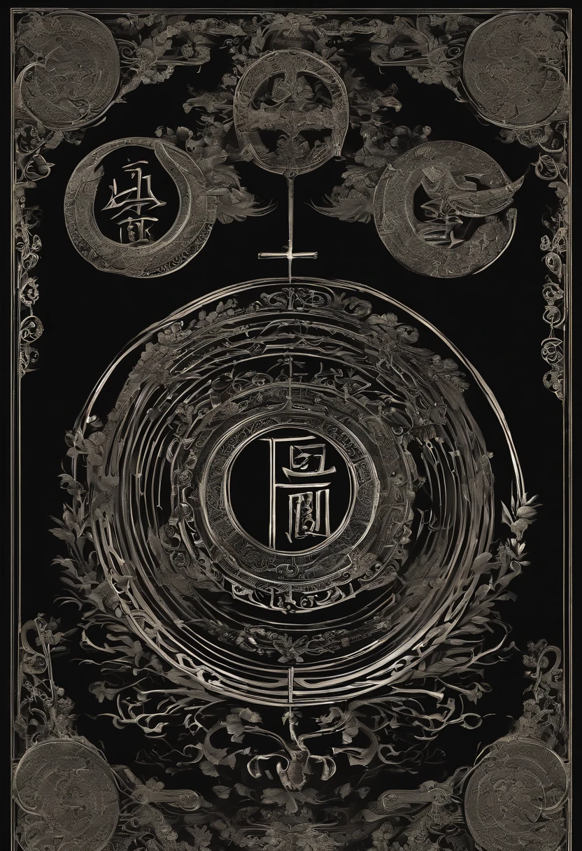 water ink,Chinese classical style,herbs,Close up of writing spiral on black background, Calligraphy style, Dark inversion spell, caligraphy, Strange handwriting, Black metal band font, typographical experiments, fantasy game spell symbol, summoning circle, Brand design, director: Thomas Yedruszek, runic words, calligraphic poetry, typographic, Futuristic typography