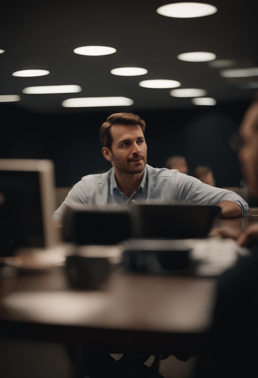 A colleague talks to another colleague
