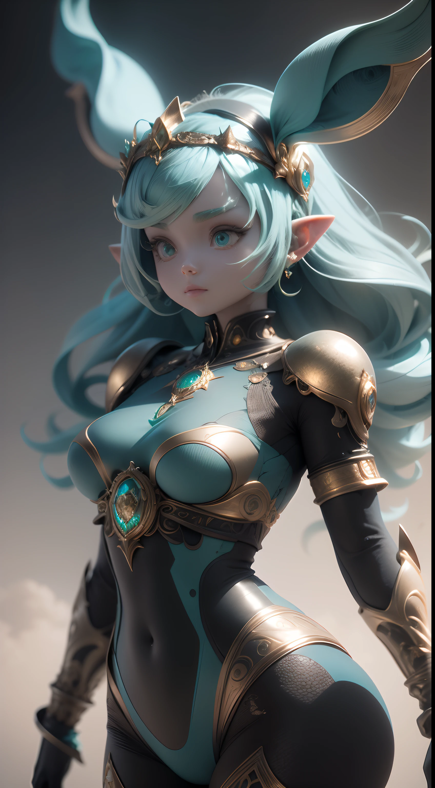 Amazing photo of an alien goddess, Coiffe ivoire, Blue-Green Gemstones, un rendu 3D, rendu par octane, intricately-detailed, Decorative filigree tiara, cinematic