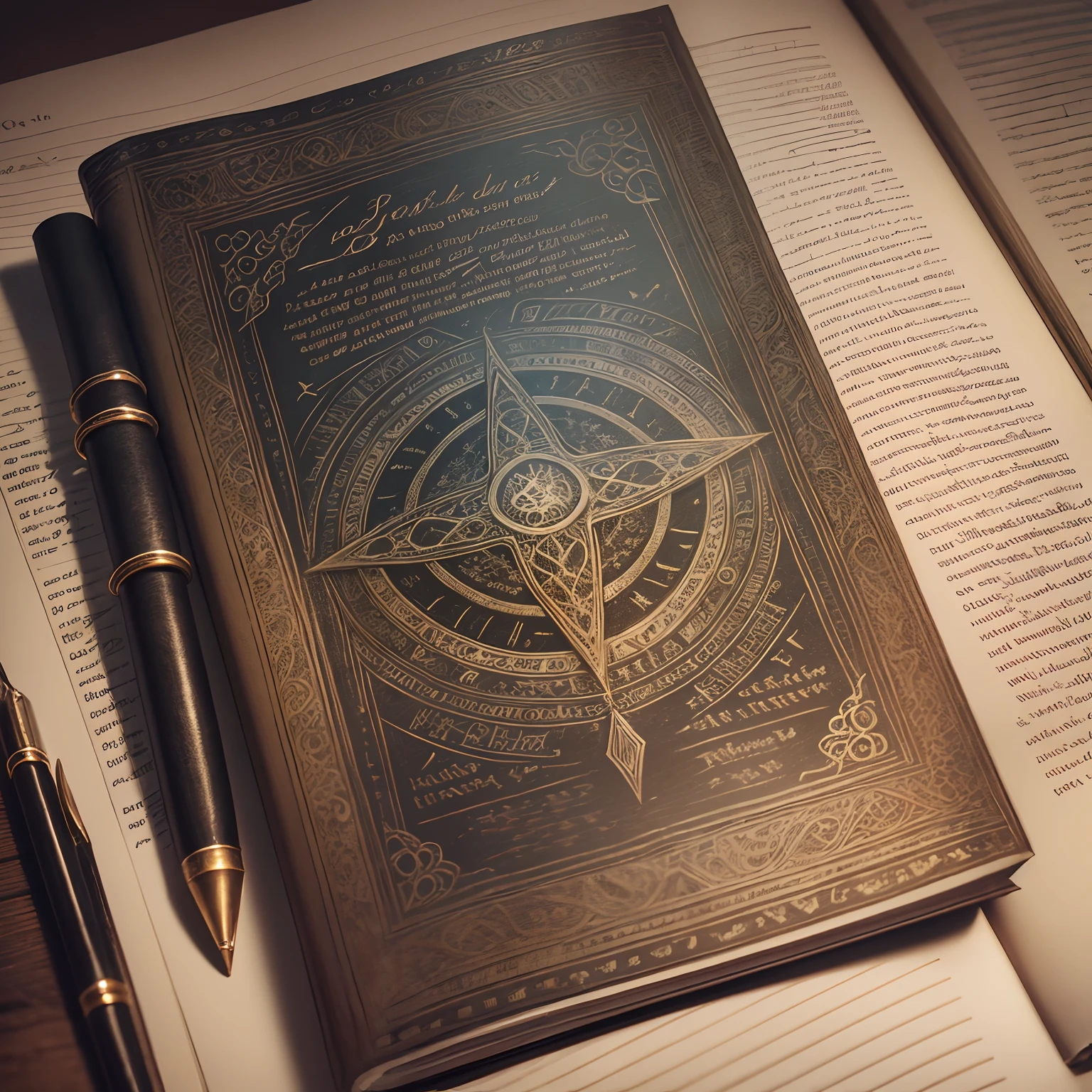 "Book of Shadows": A close-up image of a weathered and ancient-looking spell book, with intricate symbols, handwritten text, and mystical illustrations, symbolizing the knowledge and secrets of witches, Ultra realism, color field printing, high detail, UHD, 8k, anatomically correct, cinematic lighting 4d quality