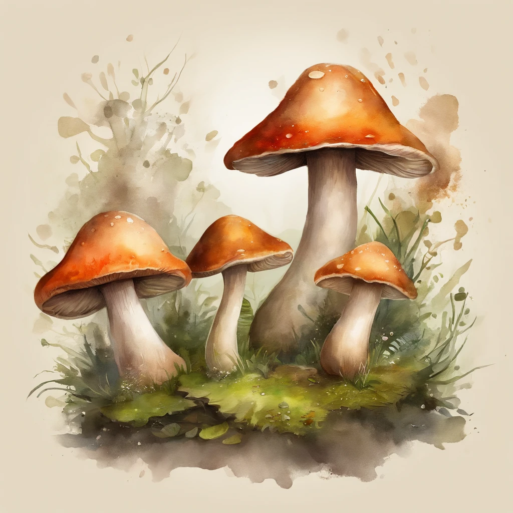 ((top-quality))、((tmasterpiece))、((Full body photo of anthropomorphic male mushroom))、((very simple background))、(Game character design)、Mushroom anthropomorphic monsters、(Moss and mushrooms merge with the body,)、extraterrestial、luminous body、Beastman、Ornaments with mushroom motifs、独奏、Fighting posture