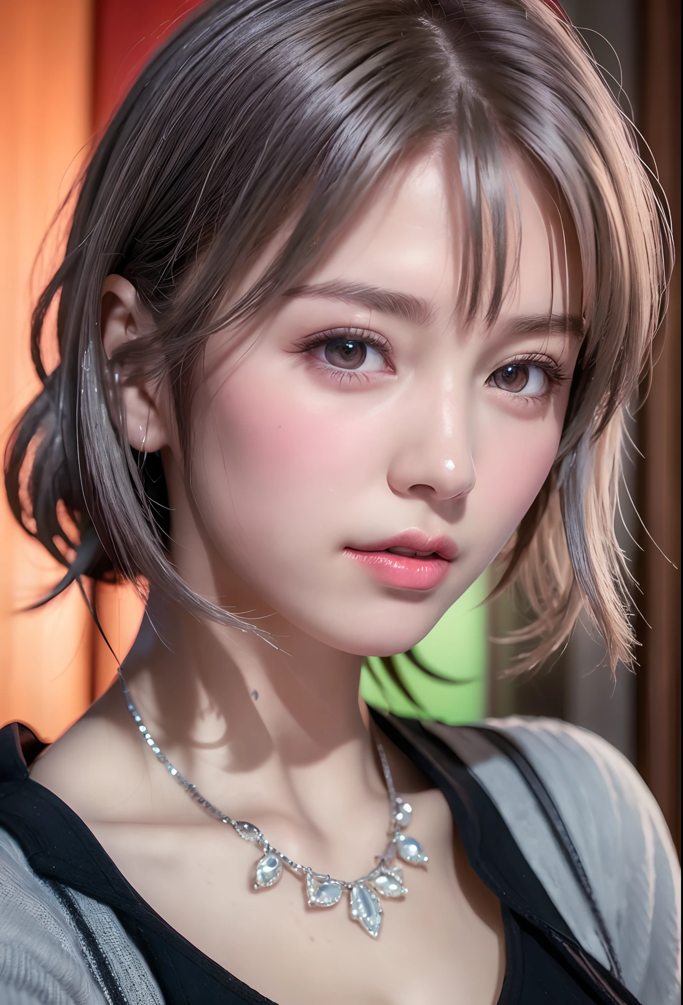 (8K, Photorealistic, Raw photo, of the highest quality: 1.3), (1girl in), Super beautiful, (Realistic face), (boyish, Silver Color Berry Shorthair), Beautiful , Glare that captivates the viewer, Beautiful expression, Beautiful breasts, (Realistic skin), Beautiful...