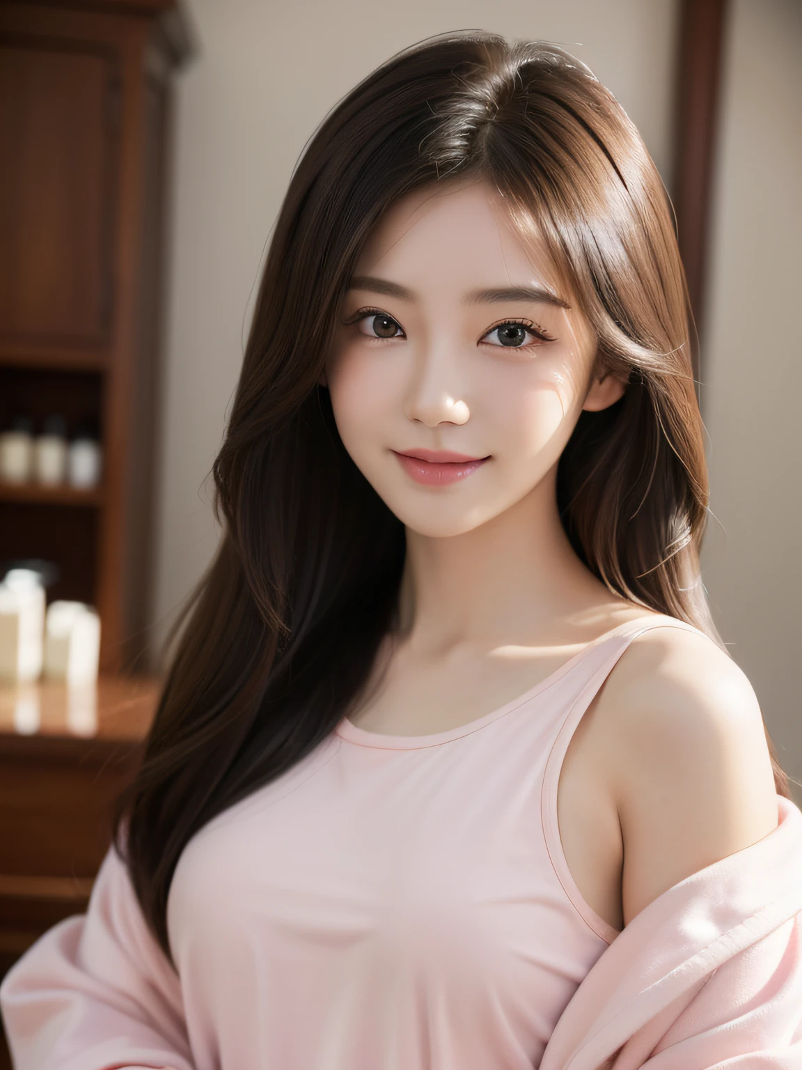 ((master-piece))、((top-quality))、drawing、Realism、high image quality、Advanced depth of field、ultra-detail、Realistic lighting、((beauty parlor))、((Cotton shirt))、((Bright interior))、((Wash customers' heads...............))、((closed、Right in front of you...............))、Loli Women、At the age of 15......,........、delicate face、brunette hair.、bedroom、Moderate breasts、valley、Beautiful delicate body......、Sexy Smile、lewd staring seriously...............(10, bestquality, masterpiece:1.1), (Realistic, photorealistic portrait:1.2), ultra-detail, 1 girl,kawaii,bara,beautifully detailed sky,date,(Blush),(smile:1.25),(gag)Small breasts,beautiful detail eyes,(long-haired: 1.2),floating hair NovaFrogStyle, Upper body