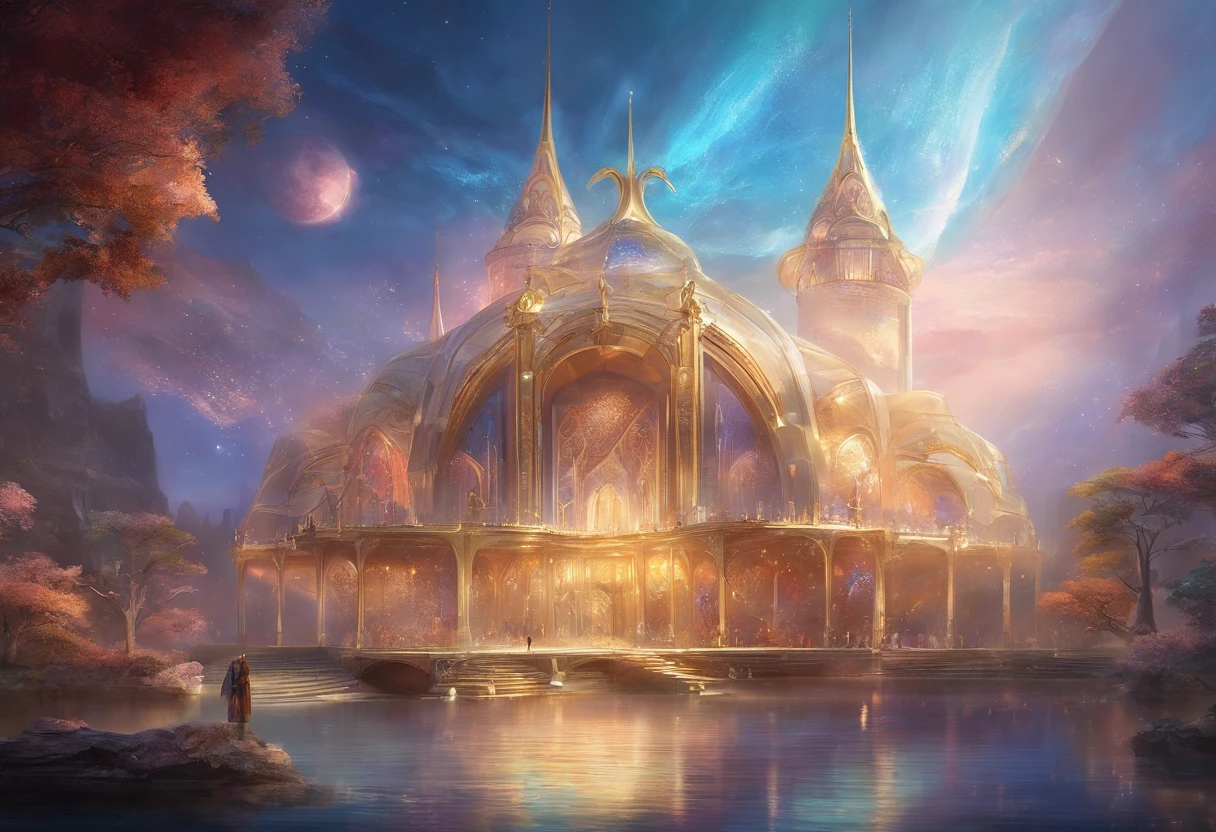 create Fantasy Wallpaper Art 1920x1080p, Opera House Inside, 3D, Majestic Opera House Inside, Ice Color Mix with gold color, Epic