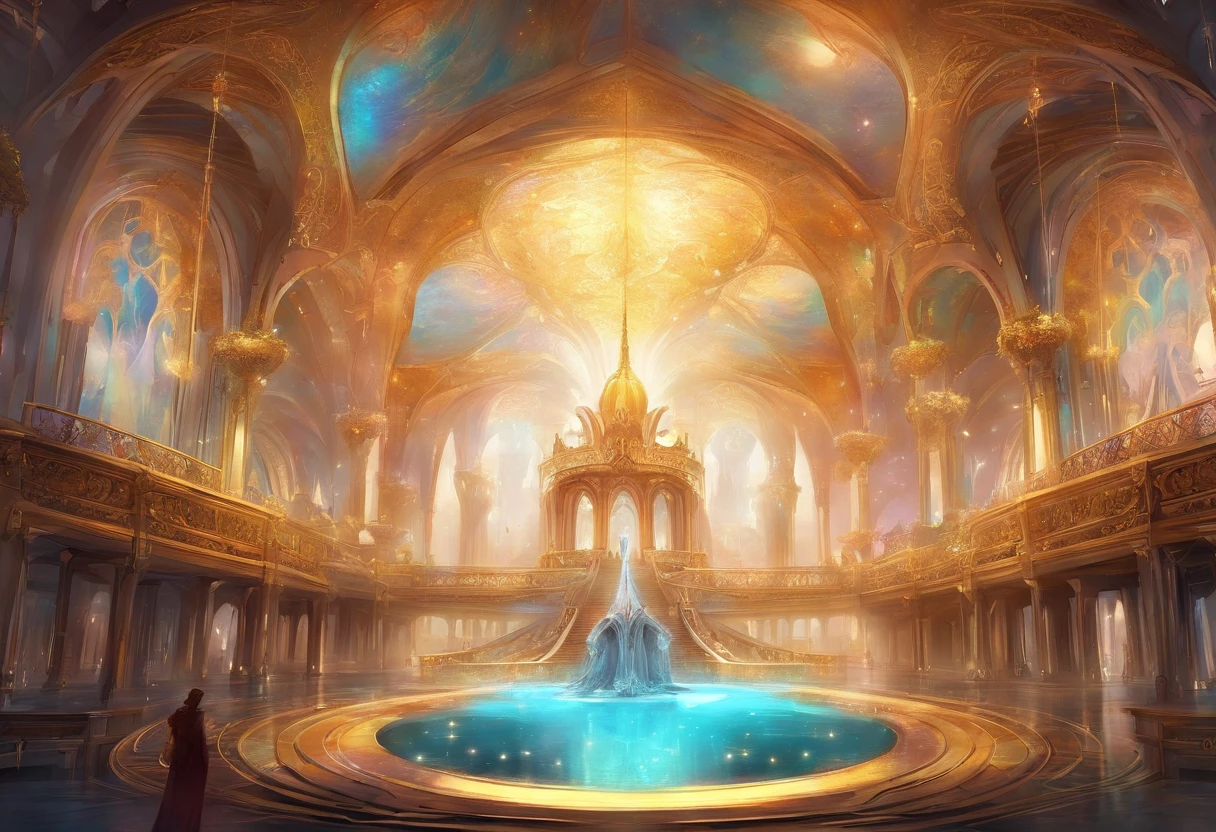 create Fantasy Wallpaper Art 1920x1080p, Opera House Inside, 3D, Majestic Opera House Inside, Ice Color Mix with gold color, Epic