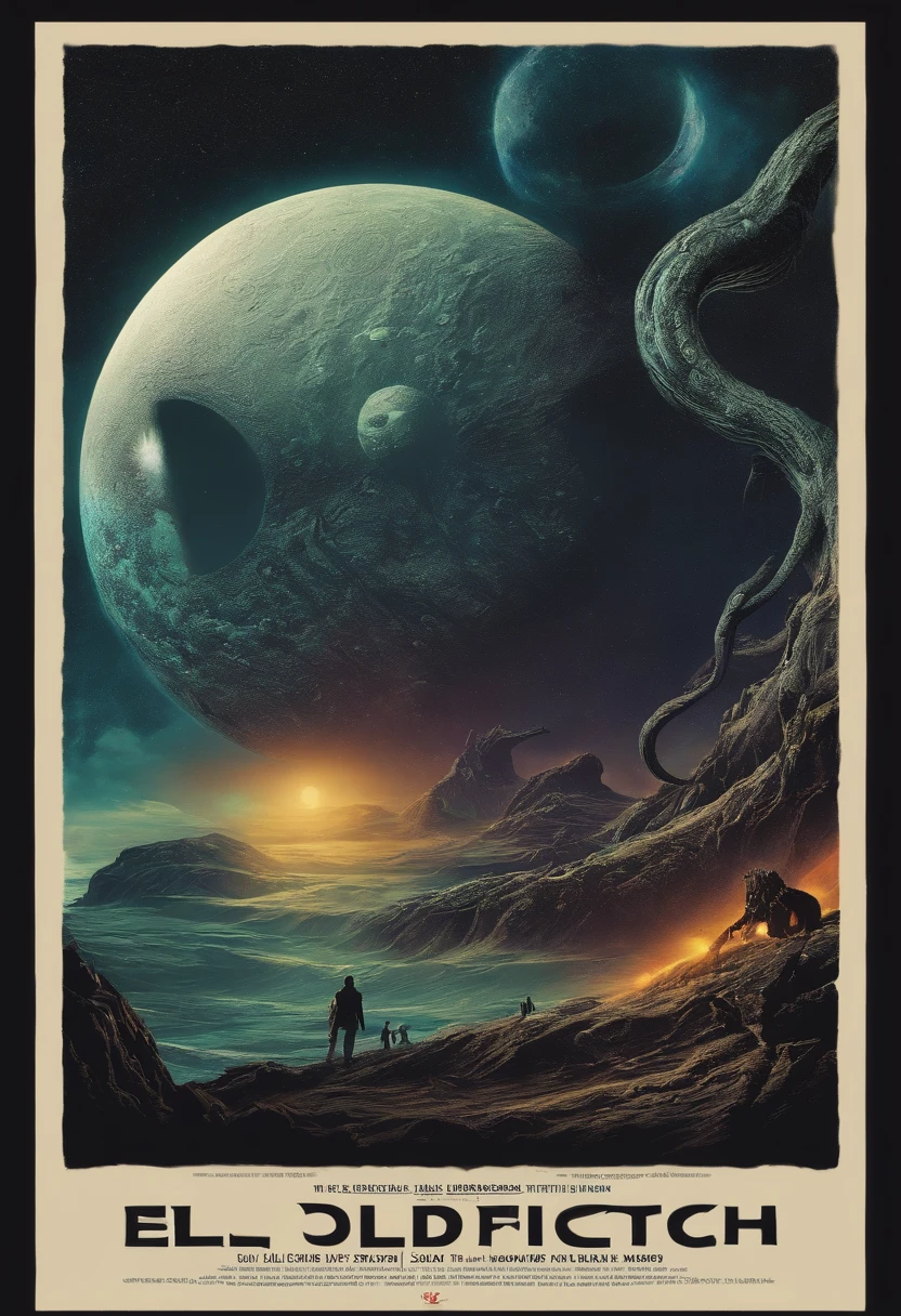 Eldritch, eyeballs, broken world, many arms, space, the sun, the moon, best quality, masterpiece, monster, kaiju, shadows, cosmic horror