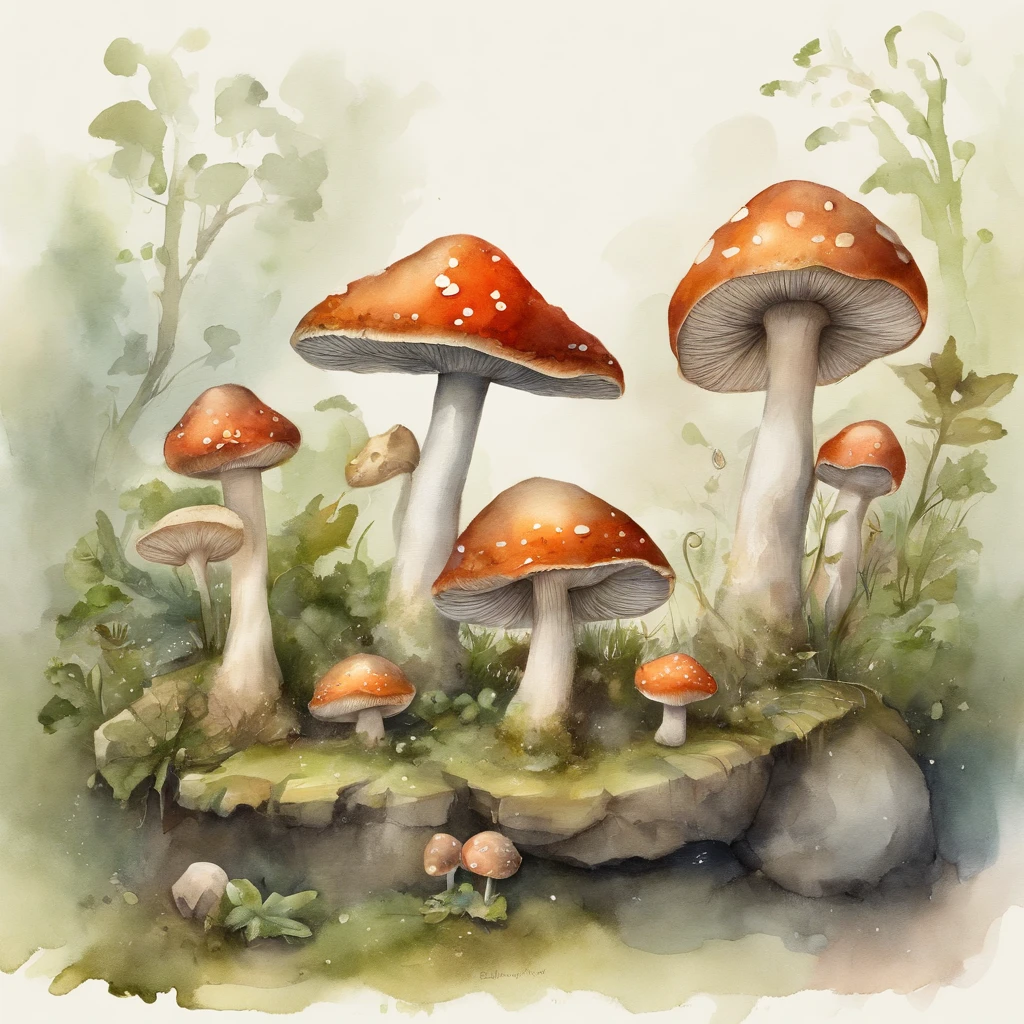 ((top-quality))、((tmasterpiece))、((Full body photo of anthropomorphic male mushroom))、((very simple background))、(Game character design)、Mushroom anthropomorphic monsters、(Moss and mushrooms merge with the body,)、luminous body、Beastman、Ornaments with mushroom motifs、独奏、Fighting posture