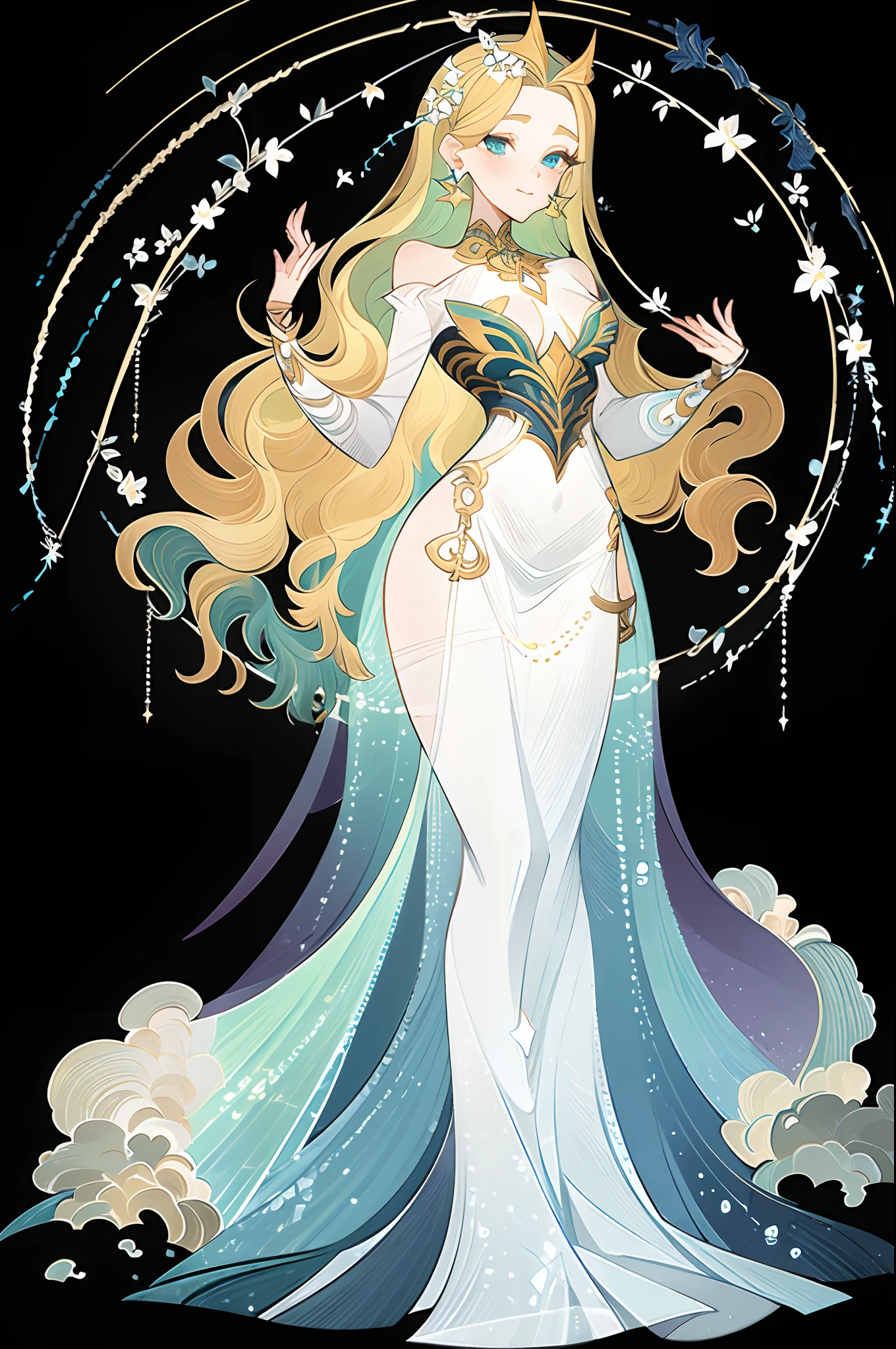 1 beautiful woman,mages,Gorgeous long dress,standing full-body, solo, high-definition, Clear facial features,Simple line design,transparent_background,character_design,art,fantasy,Plane_drawing,(tmasterpiece,top Quority,best qualtiy,,Clear facial features,beautidful eyes,beauitful face)