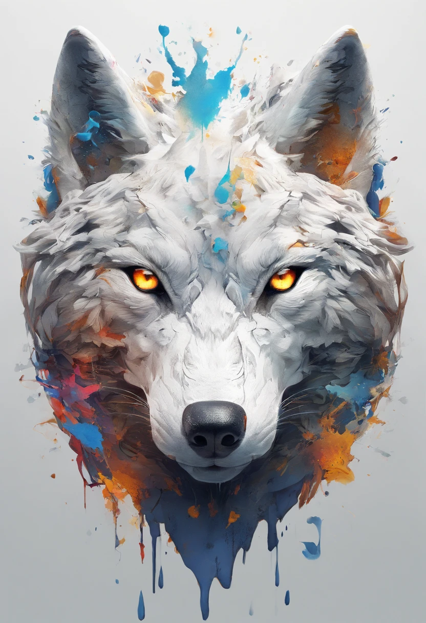 Splash art, a wolf head, ((white background)), piercing eyes, epic Instagram, artstation, splash style of colorful paint, contour, hyperdetailed intricately detailed , unreal engine, fantastical, intricate detail, splash screen, complementary colors, fantasy concept art, 8k resolution, deviantart masterpiece, oil painting, heavy strokes, paint dripping, splash arts