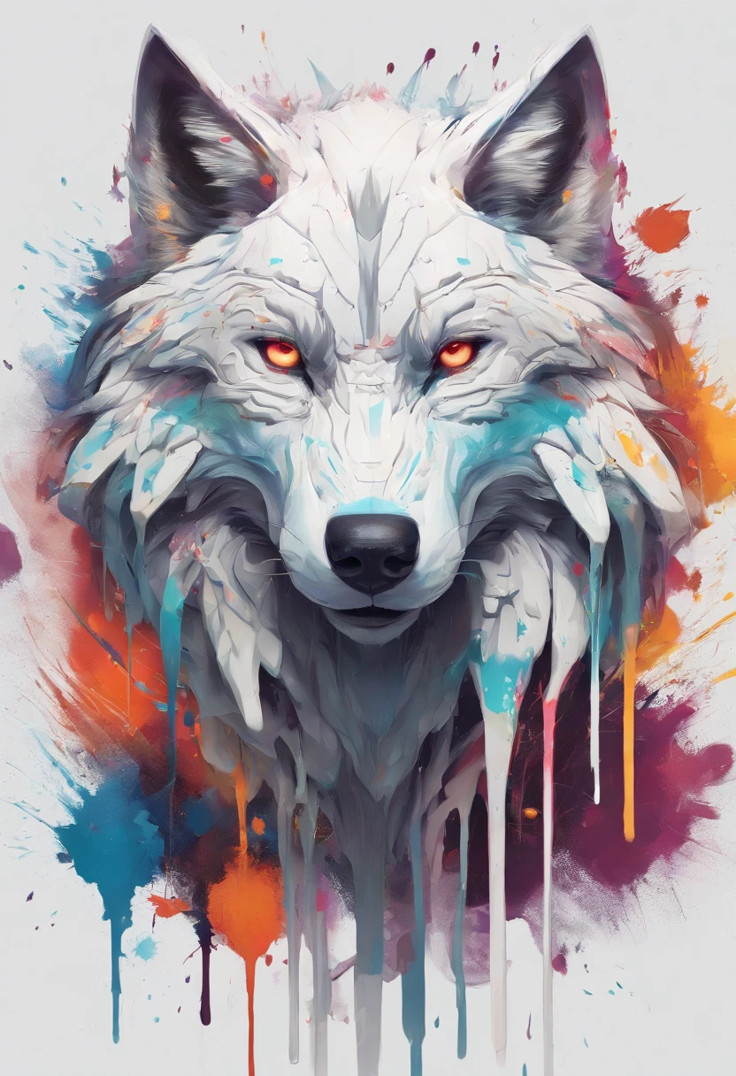 Splash art, a wolf head, ((white background)), piercing eyes, epic Instagram, artstation, splash style of colorful paint, contour, hyperdetailed intricately detailed , unreal engine, fantastical, intricate detail, splash screen, complementary colors, fantasy concept art, 8k resolution, deviantart masterpiece, oil painting, heavy strokes, paint dripping, splash arts