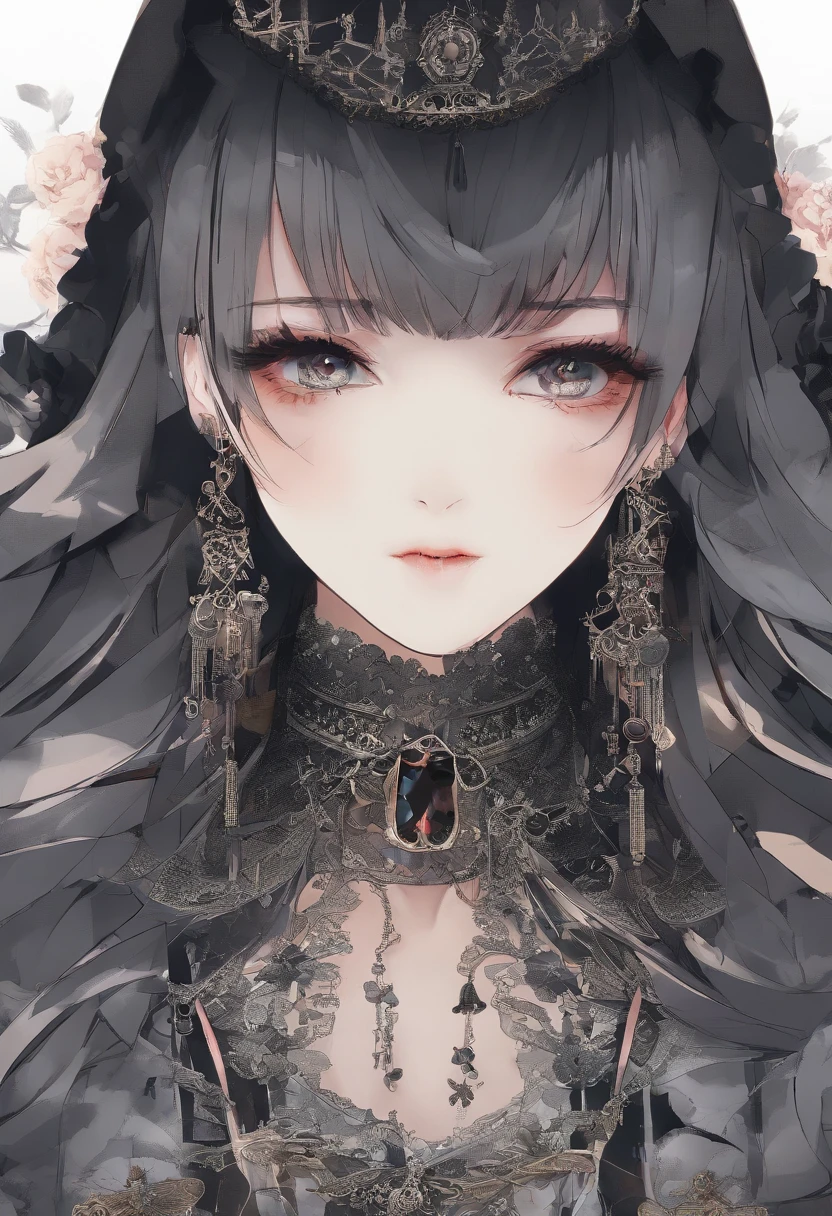 beautiful girl Black sheer lace Gothic Lolita Fashion Looking up Mouth half open