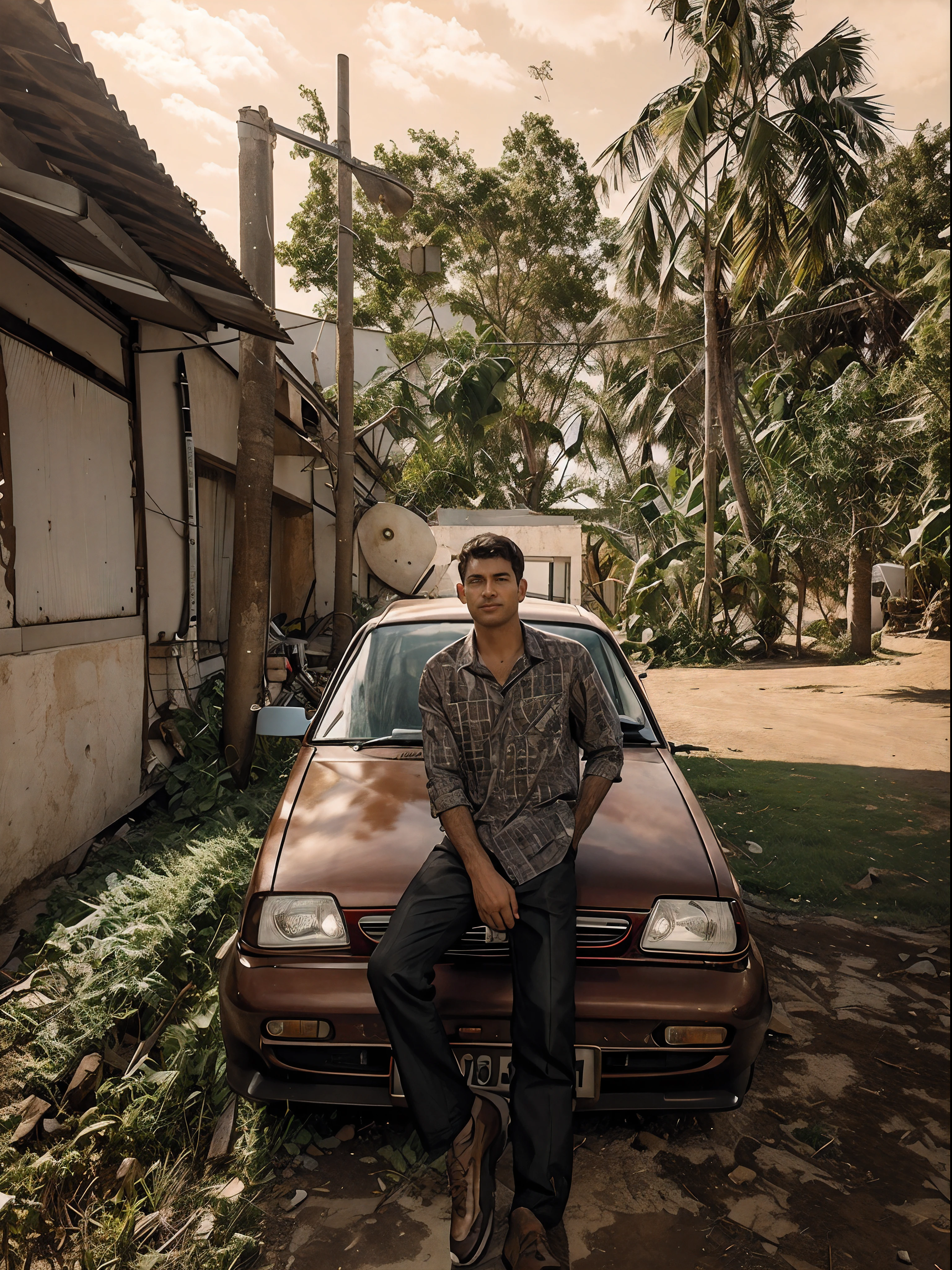 The man background is a cars garage