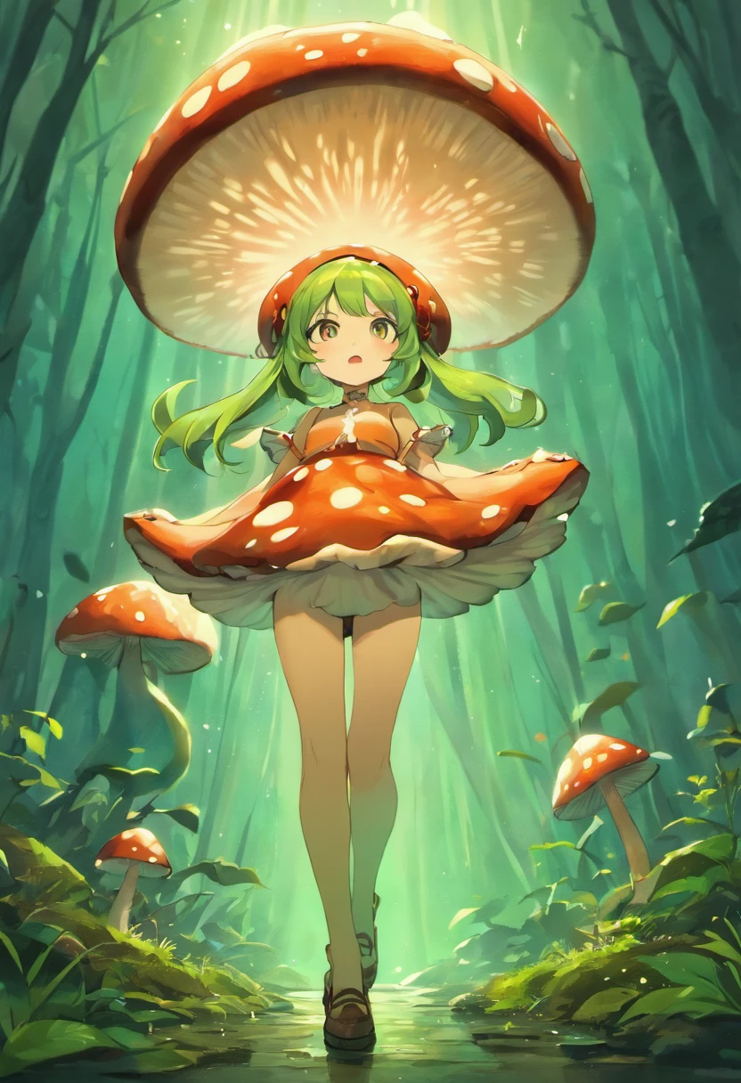 ((top-quality))、((tmasterpiece))、((Full body photo of anthropomorphic male mushroom))、((very simple background))、(Game character design)、seaside backgroud、Mushroom anthropomorphic monsters、(Moss and mushrooms merge with the body,)、luminous body、Beastman、Ornaments with mushroom motifs、独奏、Fighting posture