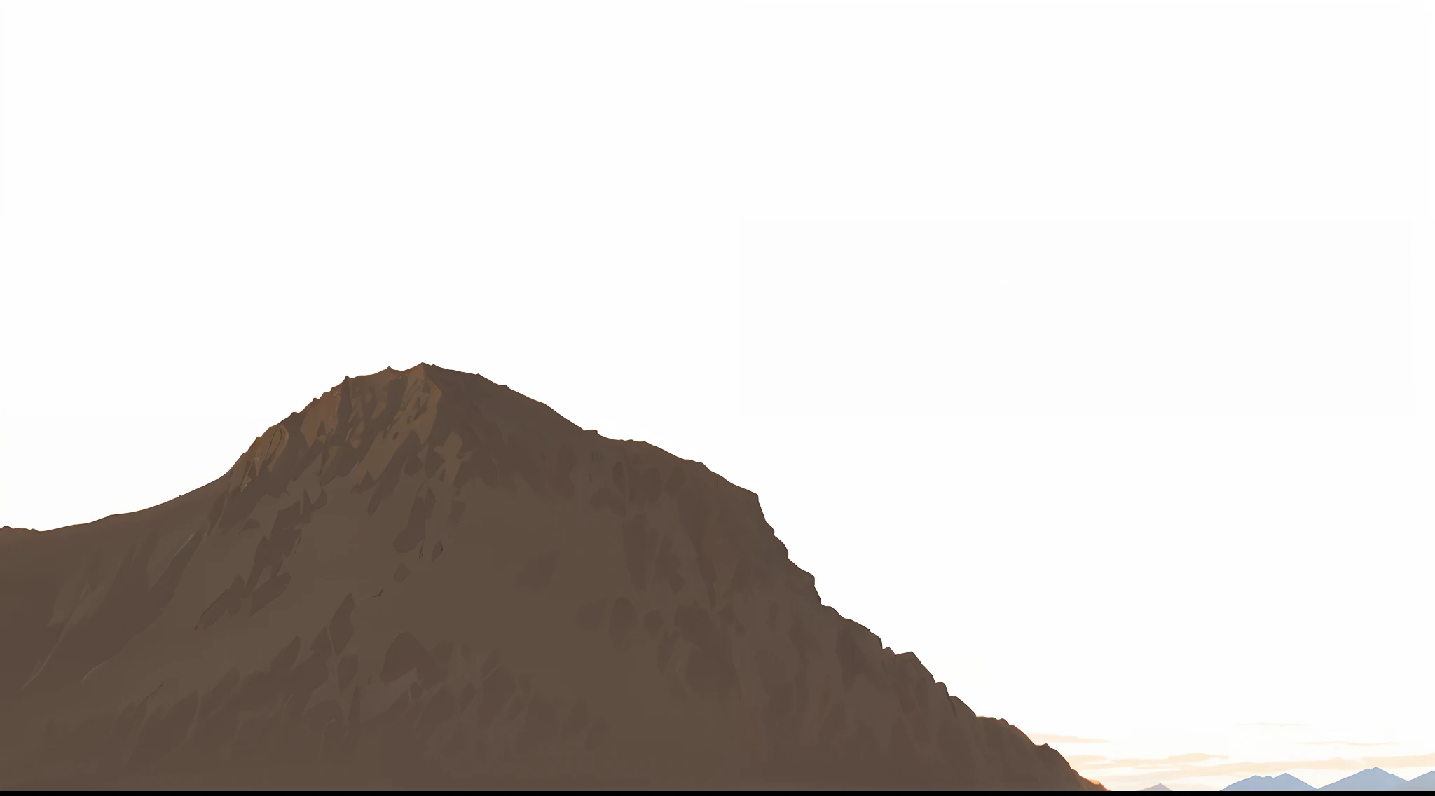 there is a brown mountain with a brown top and a white background, mountain in background, large mountain, mountain in the background, mountainous background, moutain, hills and mountains, background mountains, mountainous area, background(solid), mountain range, mountain background, mount fuji background, mountains in a background, mountains, brown:-2, two mountains in background