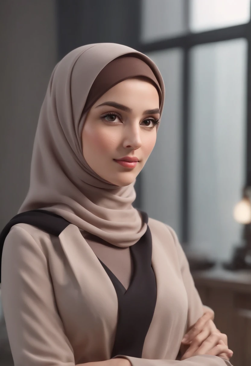 cartoon style businesswoman full body, brown hair , wearing hijab, character sheet