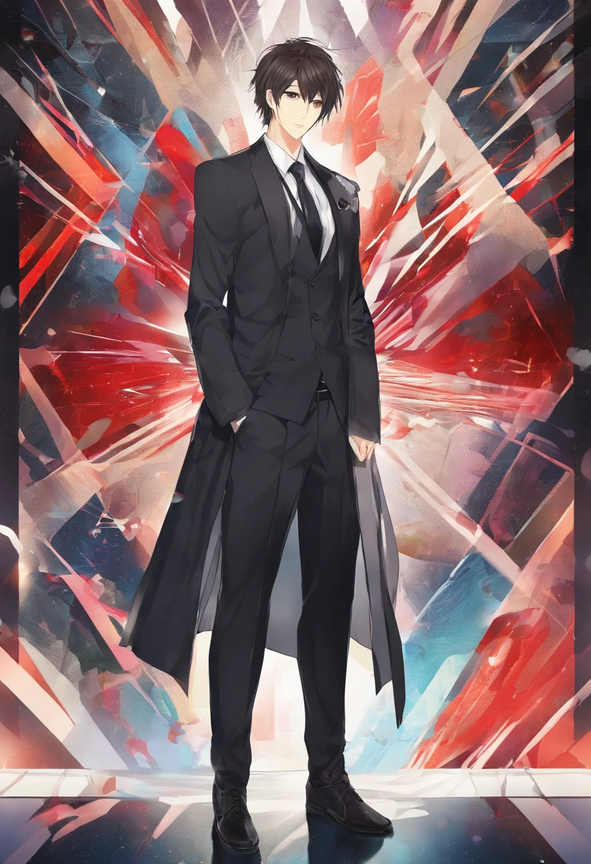 Tall and handsome brunette man,The right eye is golden, the left eye is red heterochromia,There is a cross tattoo on the forehead,Magister,robe,Handsome,Best quality, Ultra-high resolution, 4K detailed CG