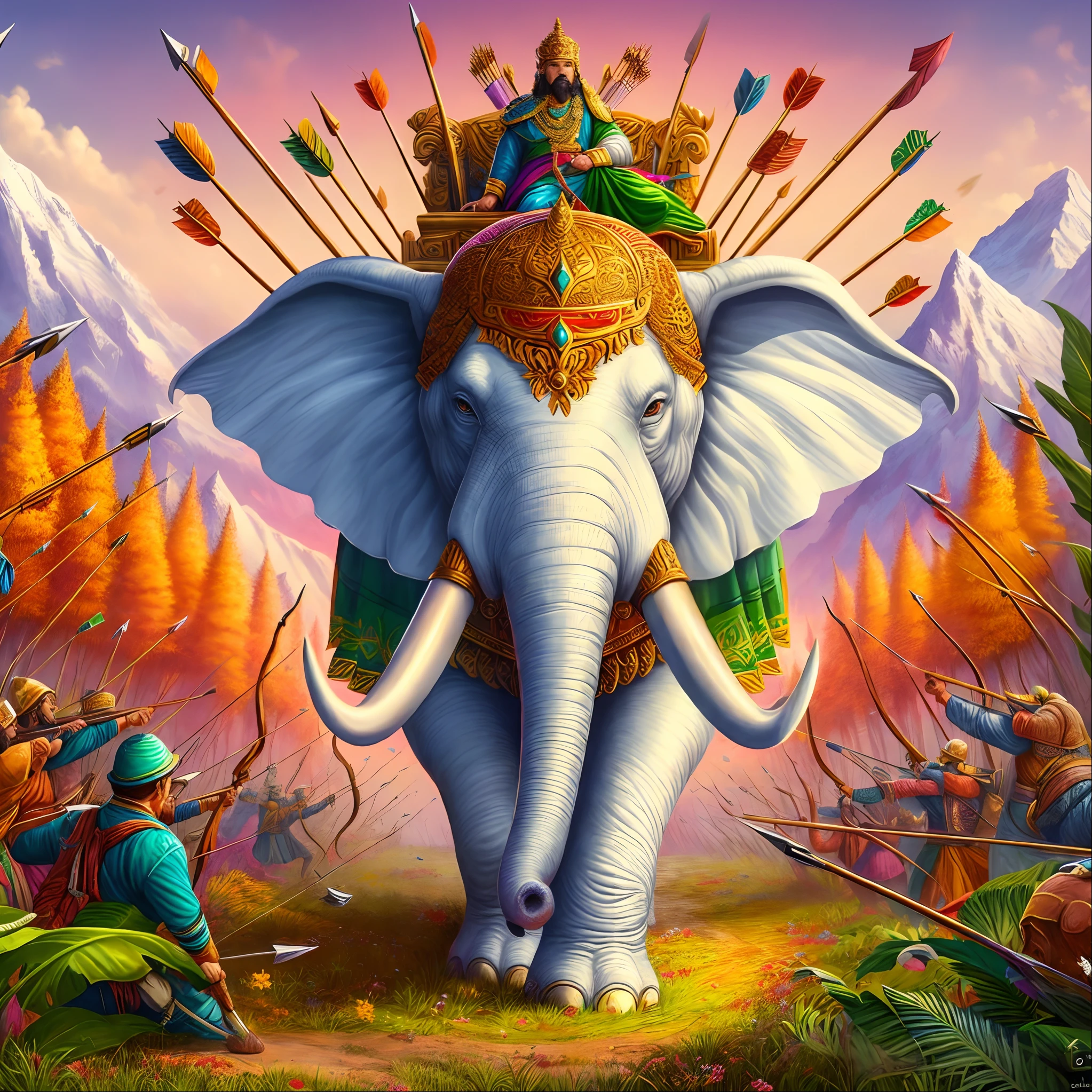 painting of a large elephant with a man riding on top of it, an enormous elephant king, an elephant king, symmetrical epic fantasy art, epic fantasty card game art, high detailed official artwork, colored elephant art, detailed painting 4 k, ganesha, detailed digital 2d fantasy art, 4 k highly detailed art, focus on the elephant, a beautiful artwork illustration