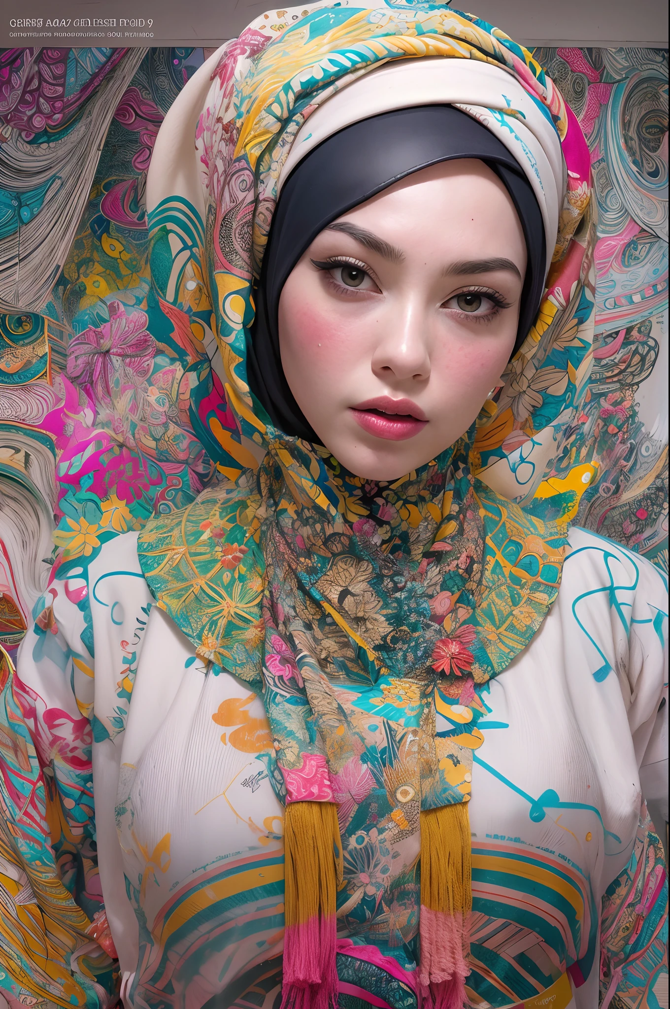 a malay woman is covered with tiny people with various acting in black, in the style of detailed atmospheric portraits, indigo and bronze, made of all of the above, social media portraiture, intricately textured, fragmented, emotive expressions,