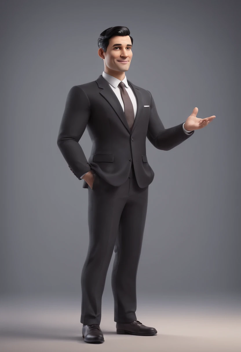 cartoon style businessman full body, black hair , character sheet