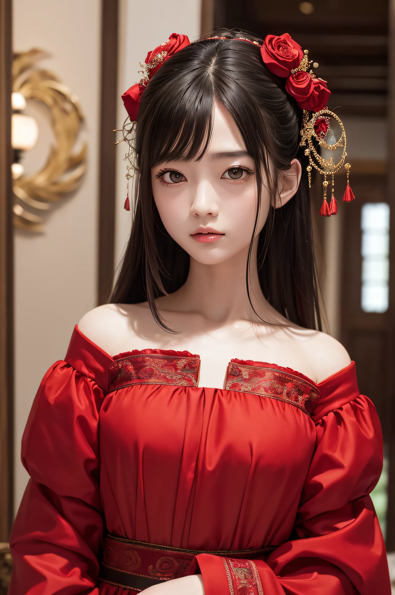 (masterpiece、top-quality、top-quality、Beautifully Aesthetic:1.2)、(1girl in:1.3)、(Fractal art:1.3)、absurderes、masterpiece、top-quality、realisitic、ultra-detailliert、(shinny skin)、Look at viewers、A slender、1girl in、独奏、stright long hair、Princess Cut、red eyes、动态照明、hight resolution、foco nítido、depth of fields、 tiny chest、Vampires、masterpiece、top-quality、ultra-detailliert、Super detailed face、best quality face、20 years old、Adults、1girl in、20 years old、No humans、white hair、Alchemy costume、Intricate detailed costumes、sexy pose、Glowing red dress