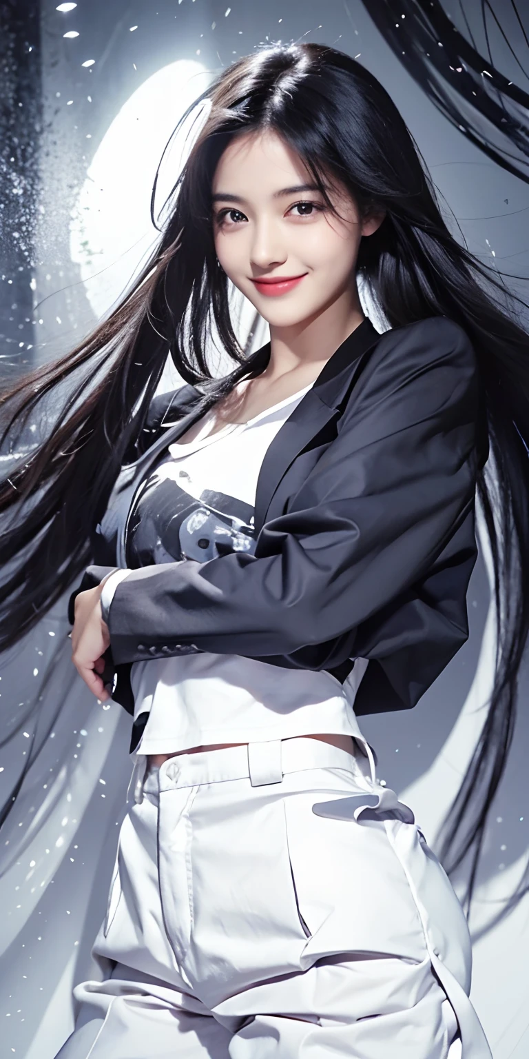 1girl,black hair,smile,black and white clothes, ultra detailed, masterpiece, realistic