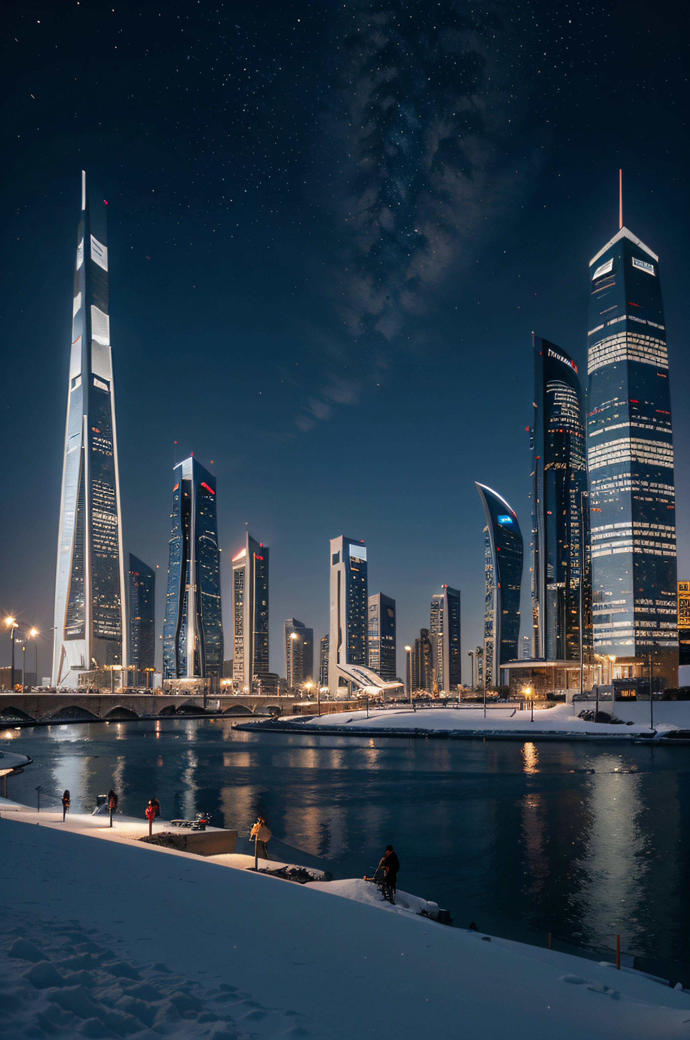 futuristic city of bahrain, winter season with snow, masterpieces, awesome asrtwork