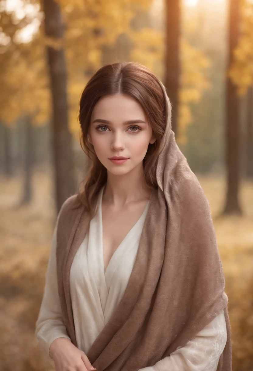 Cartoon style girl full body ,Brown hair , Wearing shawl, character sheets