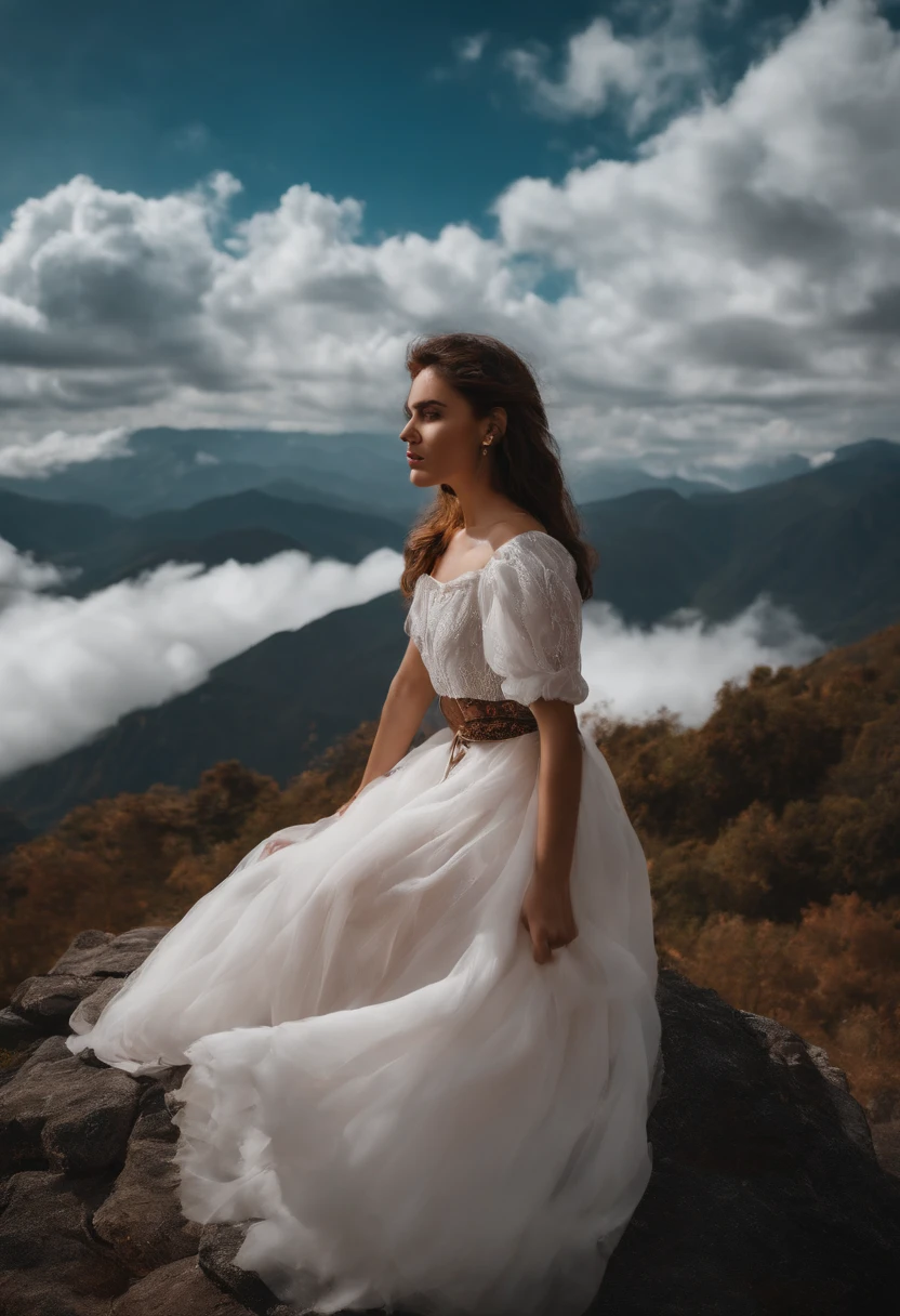 On the clouds sat the girl,The figure is good,Focused,8k wallpaper