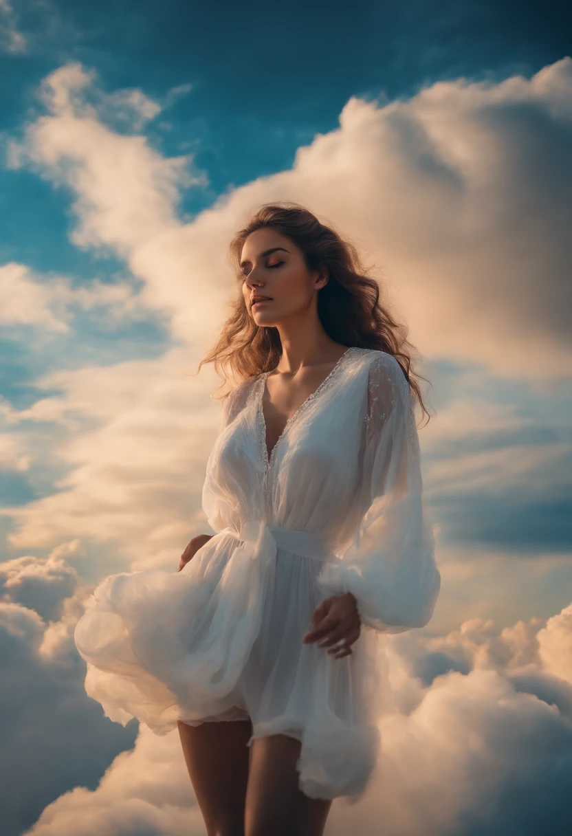 On the clouds sat the girl,The figure is good,Focused,8k wallpaper