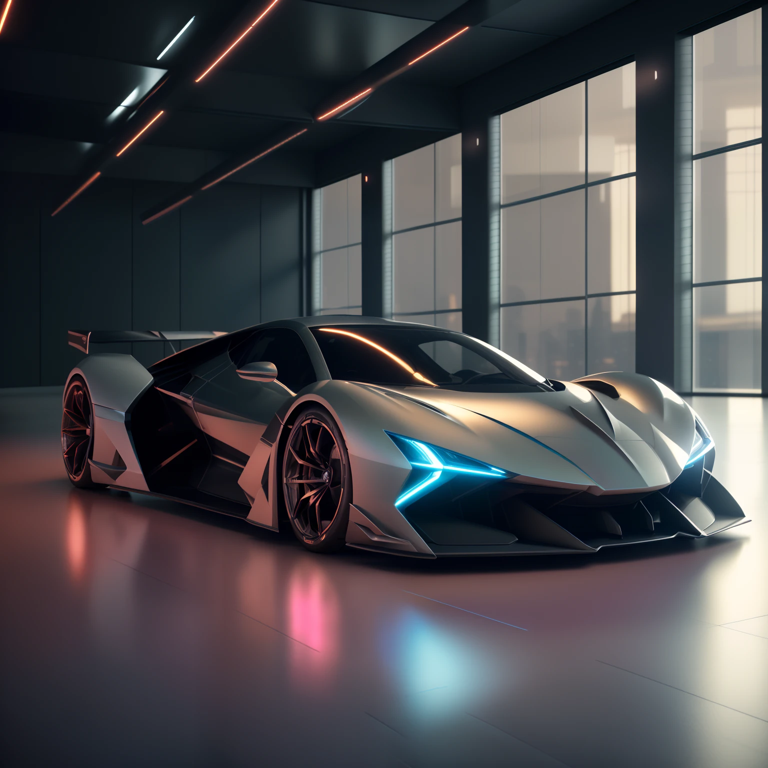 a close up of a futuristic car in a large room, render of futuristic supercar, futuristic product car shot, 8k octane 3d render, extreme render, hyperealistic octane render, daniel maidman octane rendering, aesthetic octane render, hyper real render, dmt imagery. octane render, (octane render, ((octane render)), 8 k octane detailed render