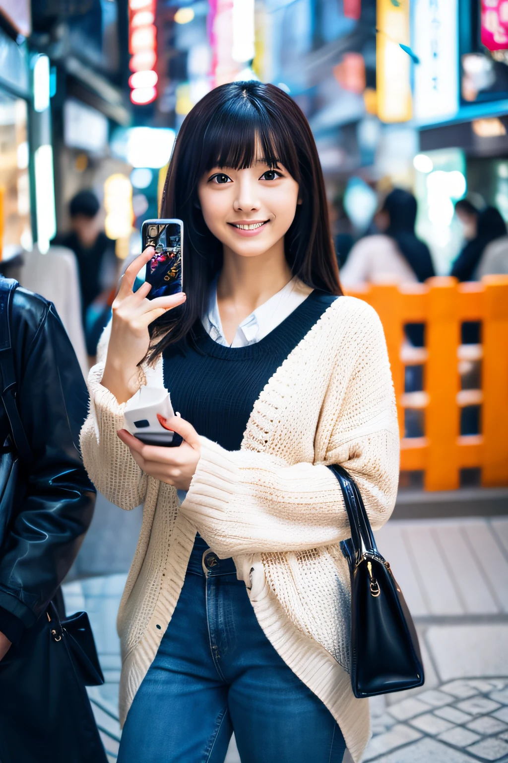Japan woman holding her smartphone vertically
