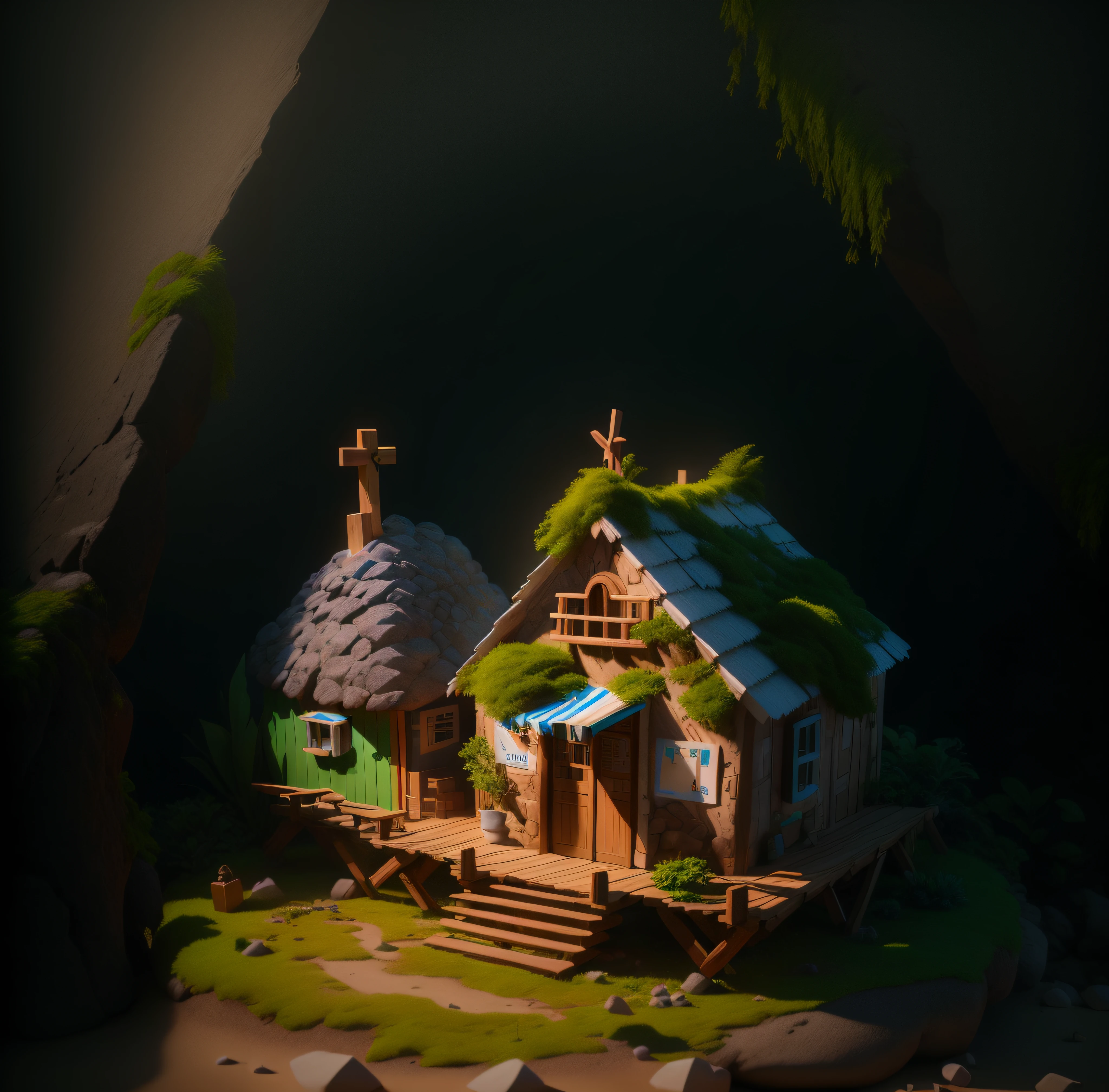 uma cabana pedra quadriculada coberta com areia, obra-prima, melhor qualidade, (papel de parede 8k de unidade CG extremamente detalhado), (melhor qualidade), (best illustration), (melhor sombra), 3d isometric, octane rendering, rastreamento de raios, ultra detalhado