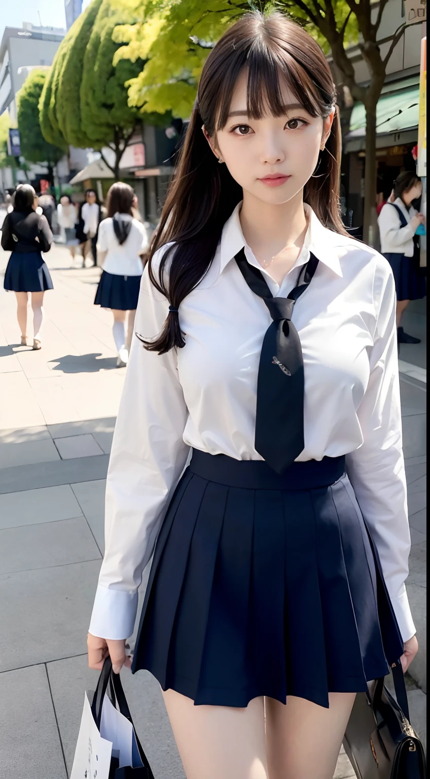 White panties、Skirt tucked up、Underwear in full view、Ultra top quality, masterpiece, ultra high resolution, (photorealistic: 1.4), highly detailed CG Unity 8k wallpaper, detailed and complex, original, high resolution, raw photos, (perfect body shape), finely complex, dslr, soft lighting, high quality, film grain, depth of field, Leica Camera, 50MM lens, backlight, HDR, hyperrealistic, Color Grade, dynamic pose, portrait, Japan person, smile, lips, bangs, (crowded akihabara: 1.2), front view viewer, natural light, girl, 20 years old, full body, solo, student, high , sailor color, bobby socks, pleated skirt, daytime, on the street, deep shadow, cute, beauty, discreet, cold light 12000K\\ street, store status, akihabara, shinjuku, shibuya, Ikebukuro, detailed realism, skin texture, super detailed, realistic skin texture, (dramatic, award-winning photos, incredible masterpieces: 1.3)