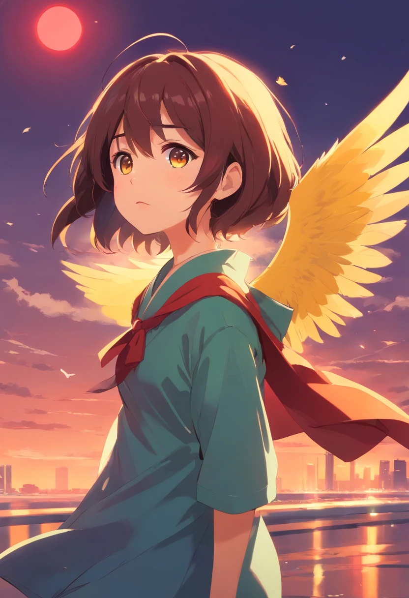 A cute little bird,Yellow body,Red mouth,Simple background,cuteexpression。