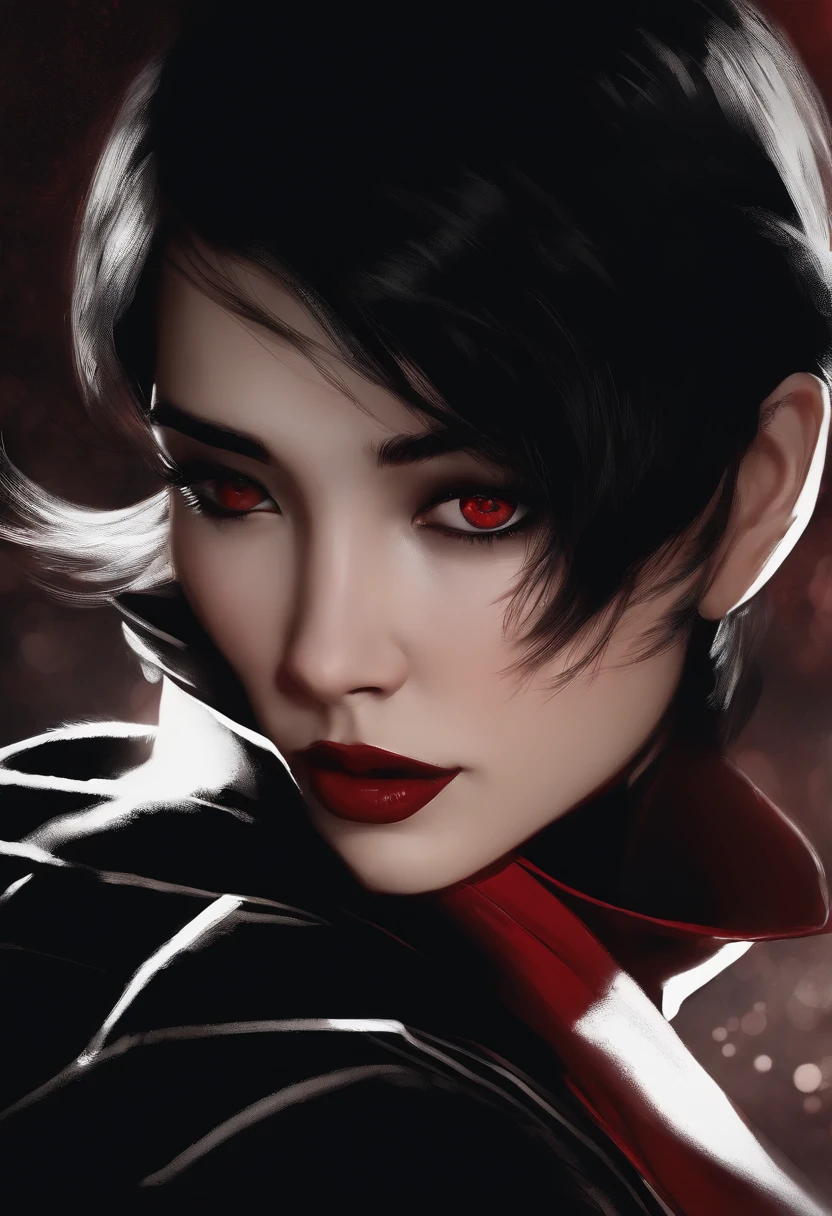 ,badass. She is wearing a sleek black leather outfit with a red scarf. Her eyes are mesmerizing, with a sharp gaze that exudes confidence and mystery. Ada's lips are perfectly defined, with a hint of a seductive smile. The lighting is dramatic, casting intriguing shadows on her face. The backdrop is a dark alley, adding to the gritty atmosphere. The image quality is top-notch, with ultra-detailed rendering and vivid colors. The art style is a mix of portraits and concept art, blending realism with a touch of fantasy. The color tone is primarily dark and moody, with a splash of vibrant red for Ada's scarf. The overall lighting is low-key but highlights Ada's features, especially her eyes and lips.