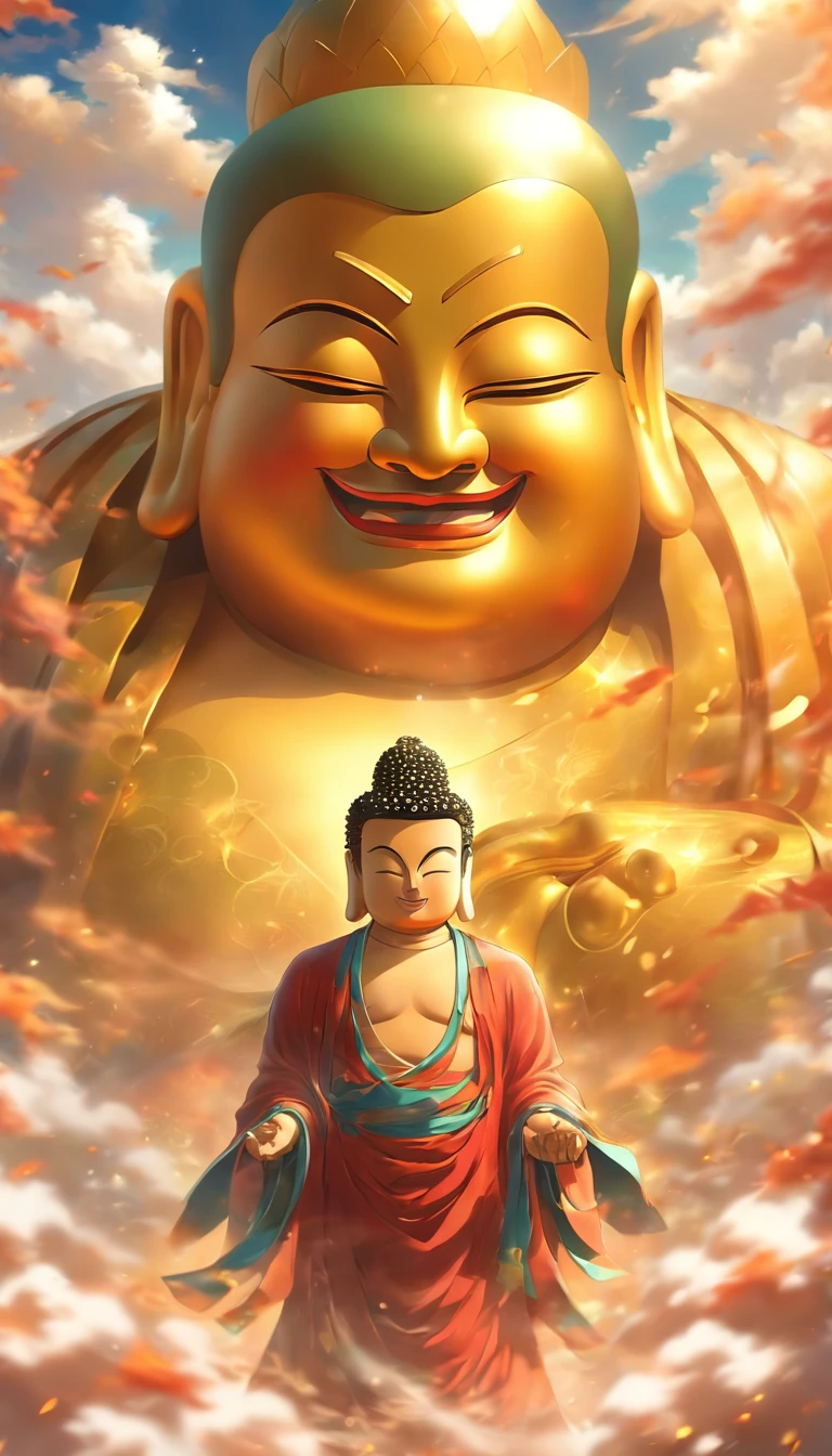 ((masutepiece)),(Best Quality)),china style,In the sky, Clouds form a huge Maitreya Buddha image,Pilgrims on the road,Hyper-realistic,Ultra photo realsisim,Real Photographics,8K,High Definition,high quarity,Works of masters,super-fine,(((OC Renderer)))