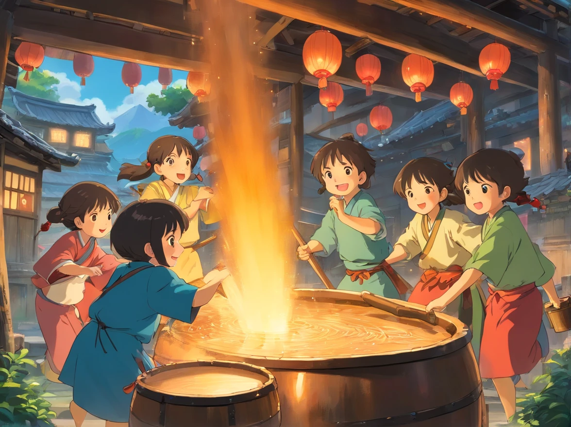 The came to the Zhuang village,People are beating copper drums,The whole village is filled with a festive and convivial atmosphere。