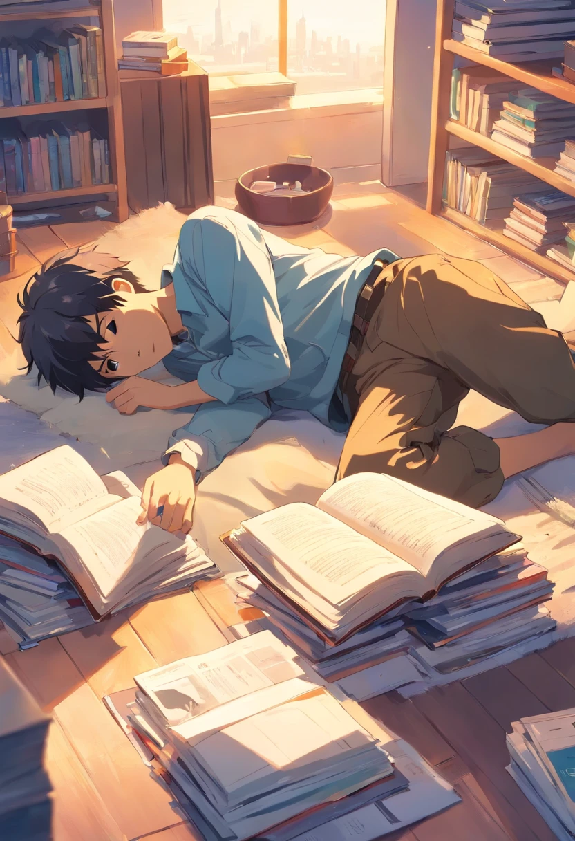boy Lying down and reading.