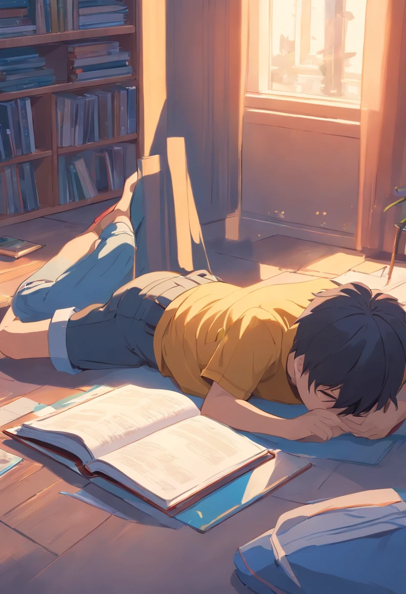 boy Lying down and reading.