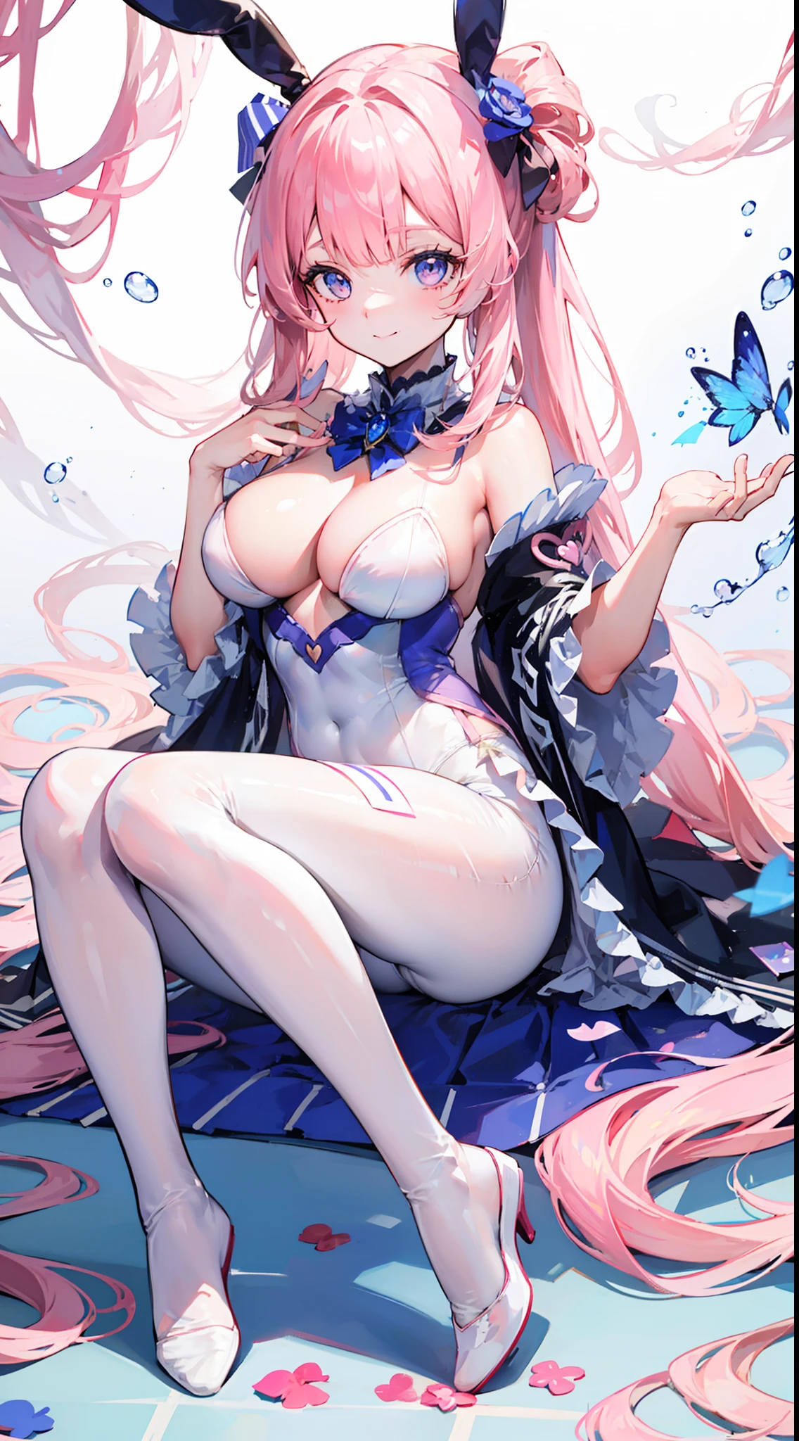 Light smile, 8K, Best quality, boobs,pink long hair,white pantyhose,bunny girl clothes.sangonomiya kokomi