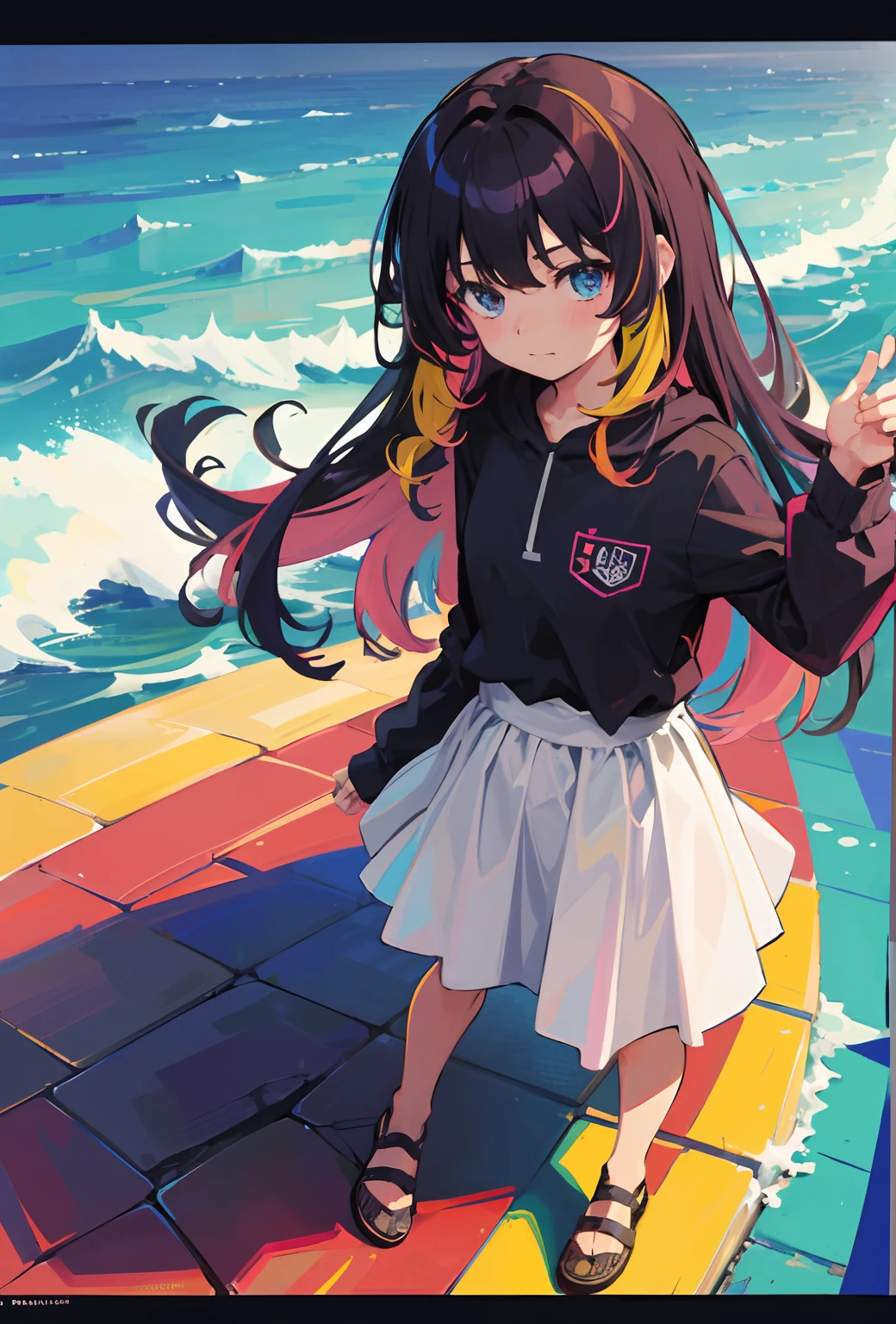 1girl, solo, standing, multicolored hair, wavy hair,
(masterpiece,detailed,highres), colorfulmix,